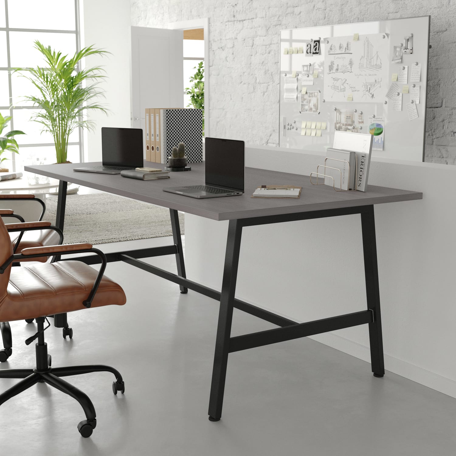 Flash Furniture Redmond Commercial 72x36 Conference Table with 1in Thick Double Sided Laminate Table Top with PVC Edging and Heavy Duty A-Frame Steel Base, Gray Oak - Image 5