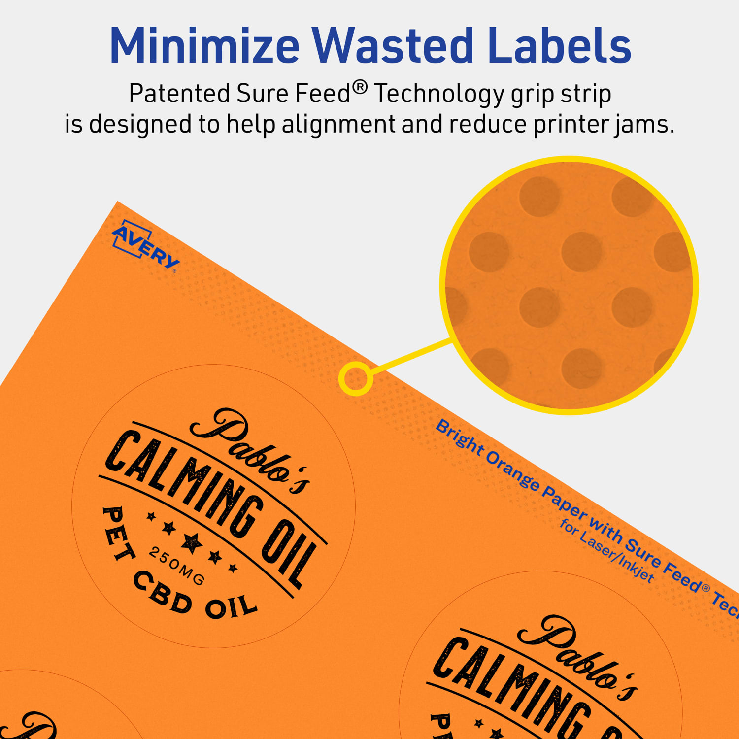 Avery Print-To-The-Edge Labels With Sure Feed Technology And Easy Peel Label Feature, 94512-BOP10, Round, 2-3/4in, Matte Bright Orange, Pack of 60 - Image 5