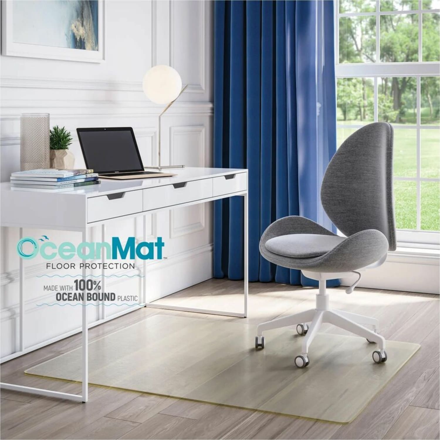 Deflecto OceanMat Chair Mat for Hard Floor - Hard Floor, Wood Floor, Tile Floor, Laminate Floor, Chair - 48in Width x 36in Depth - Rectangular - Plastic, Polyethylene Terephthalate (PET) - Clear - 1Each - Image 3