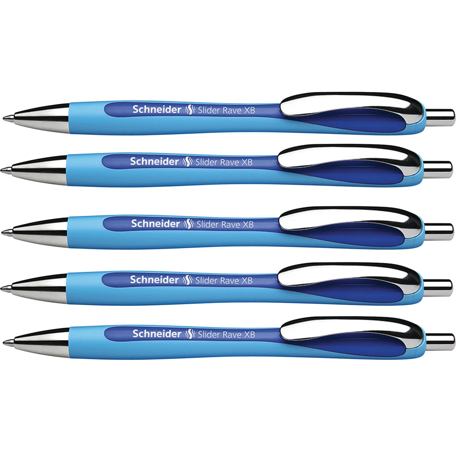 Schneider Rave Retractable Ballpoint Pen, ViscoGlide Ink, 1.4mm, Blue, Pack of 5 - Image 3