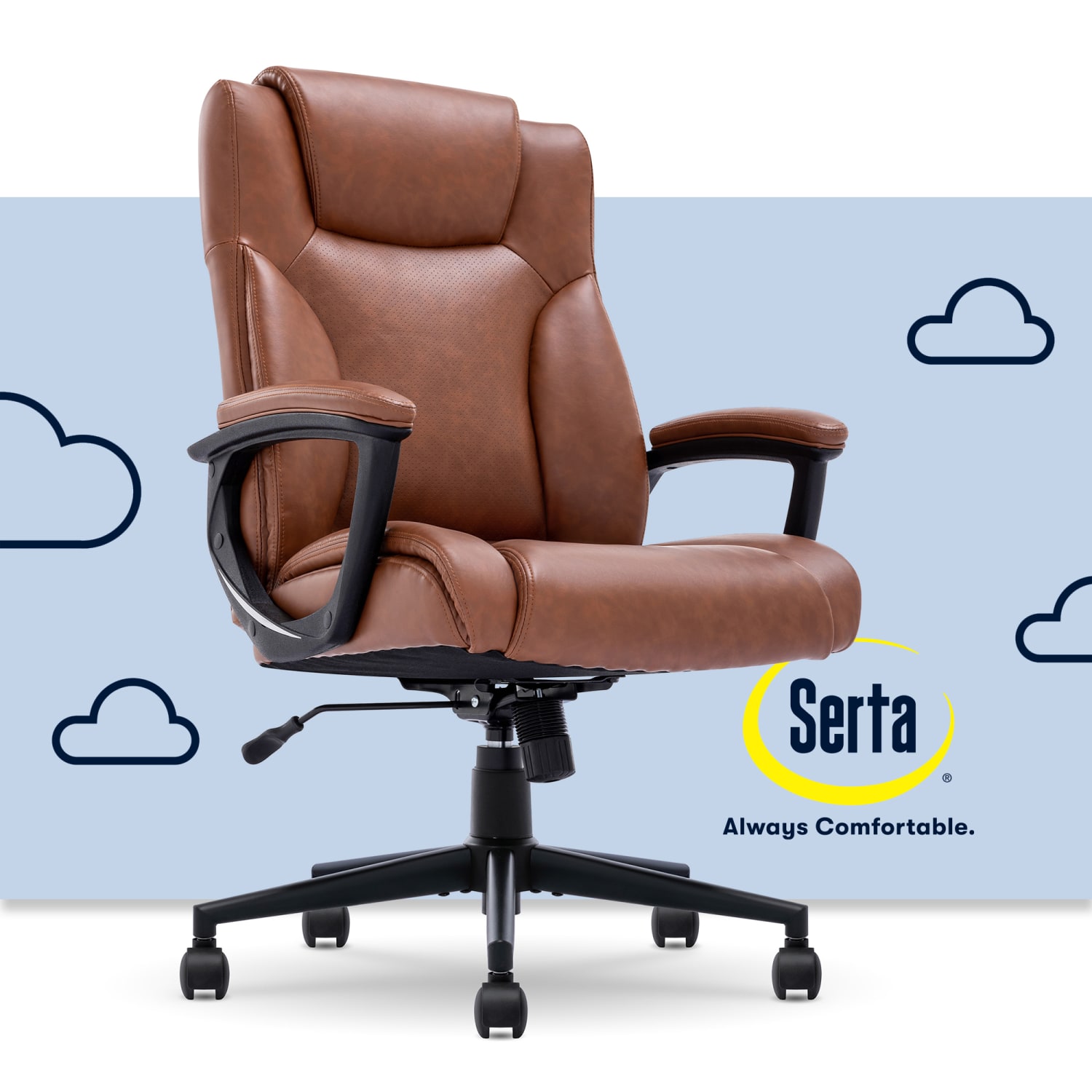 Serta Connor Ergonomic Bonded Leather High Back Executive Office Chair Cognac PopularChairscom