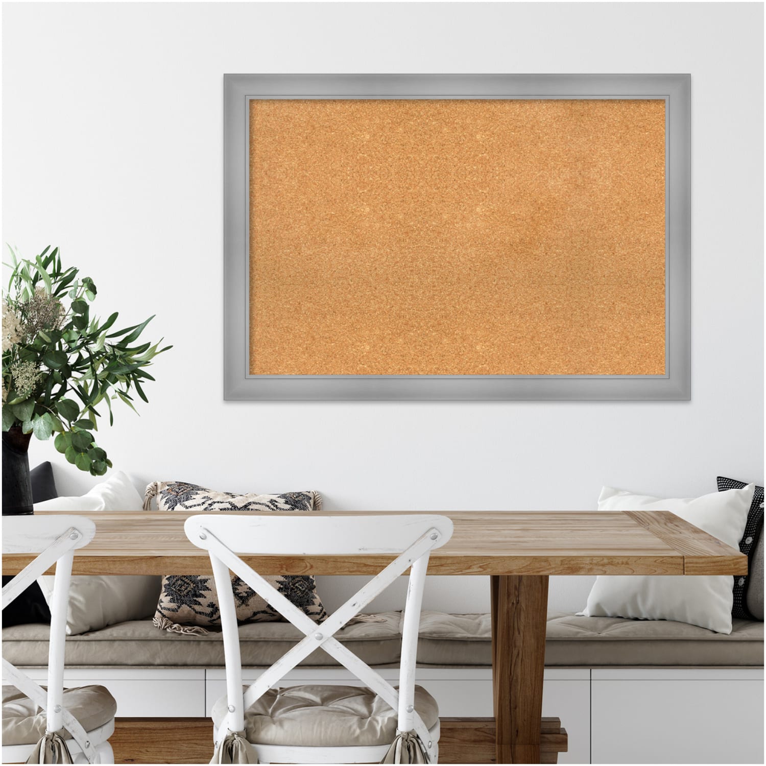 Amanti Art Rectangular Non-Magnetic Cork Bulletin Board, Natural, 40in x 28in, Flair Polished Nickel Plastic Frame - Image 6