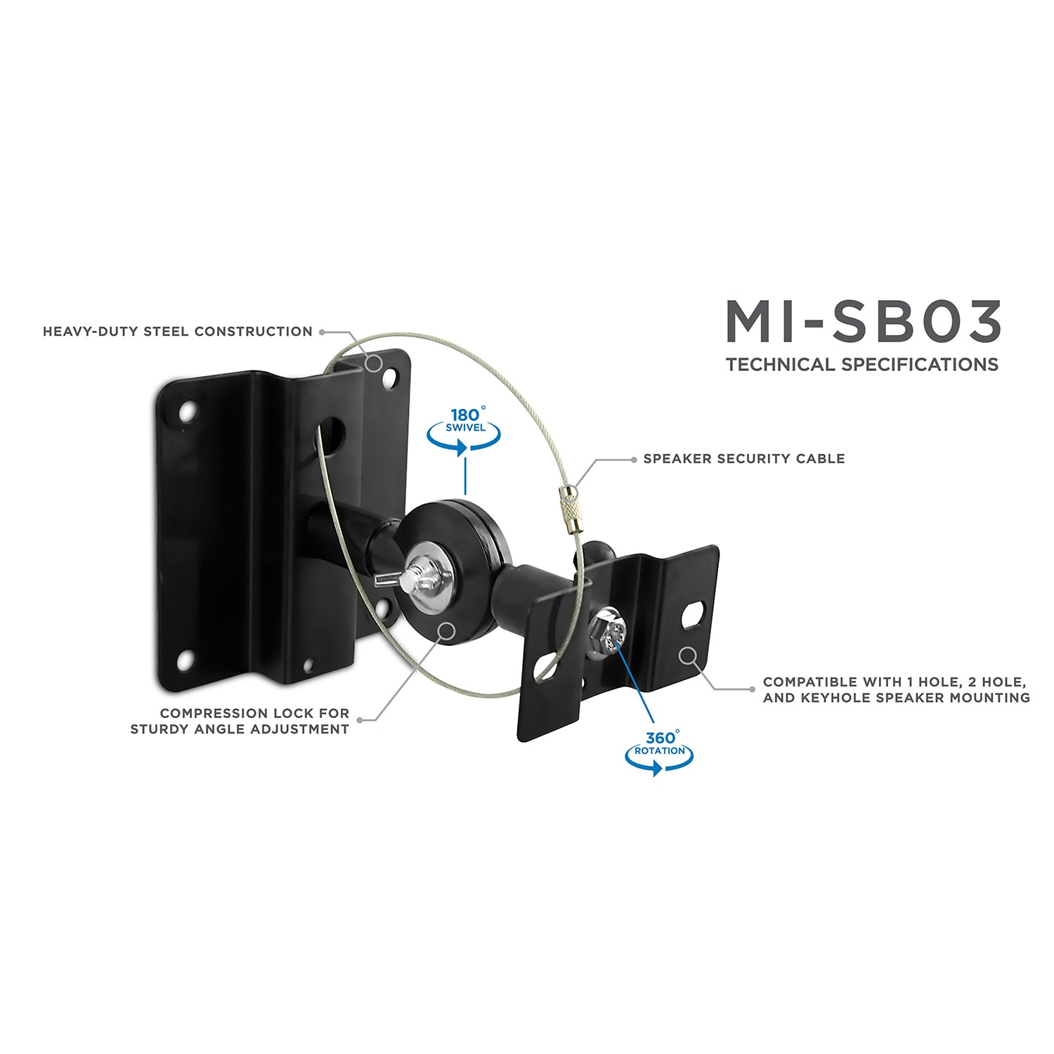 Mount-It! Heavy-Duty Steel Universal Speaker Mounts for Walls/Ceiling, 4inH x 5-1/4inW x 5-1/4inD, Black. Set Of 2 Mounts - Image 6