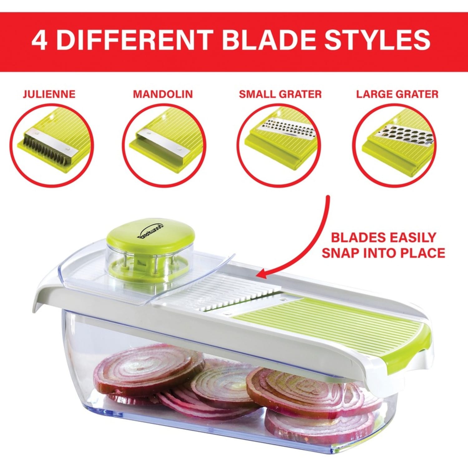 Brentwood Mandolin Slicer With 5-Cup Storage Container and Stainless Steel Blades, White - Image 3