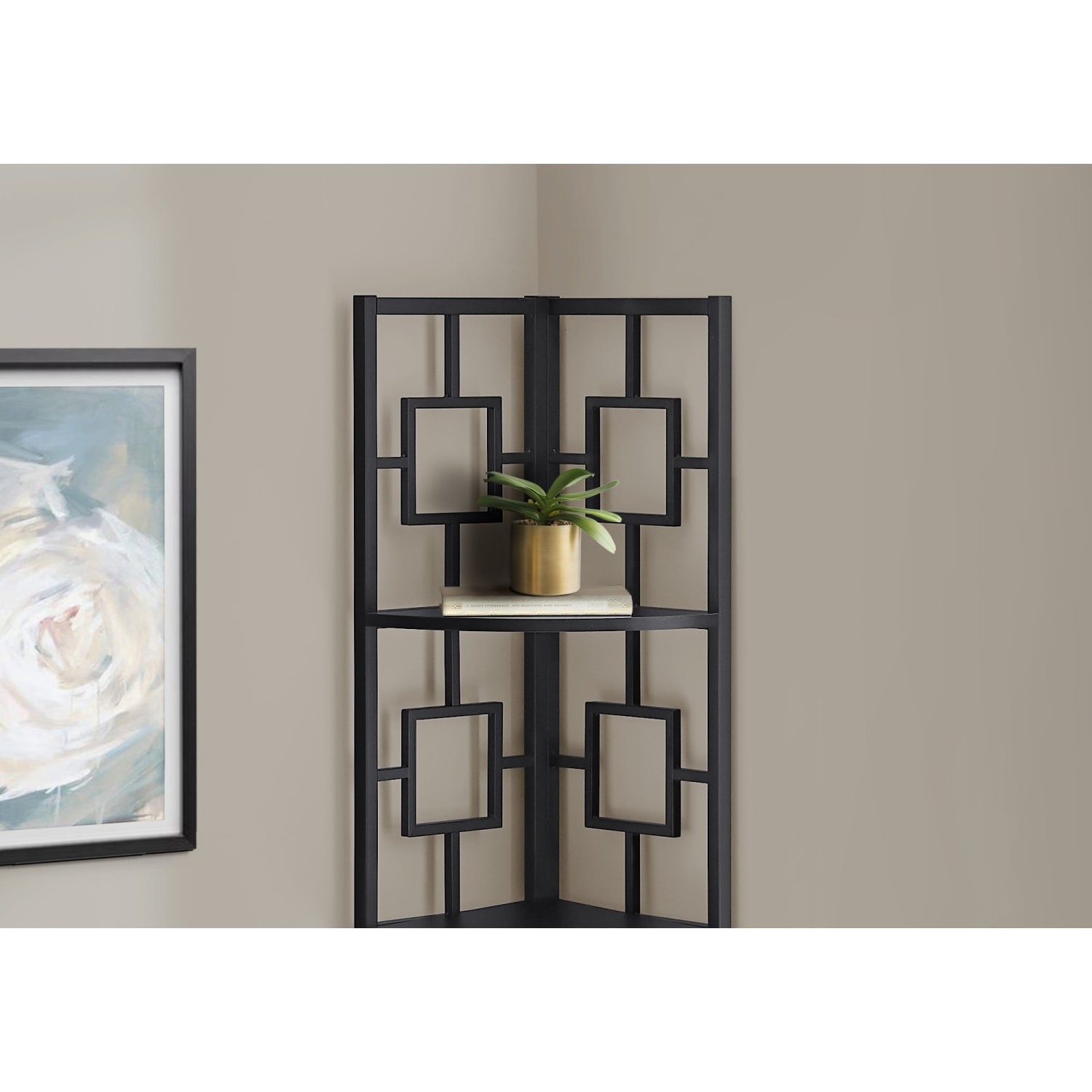 Monarch Specialties Astrid 62inH 4-Shelf Corner Bookcase, Black - Image 4