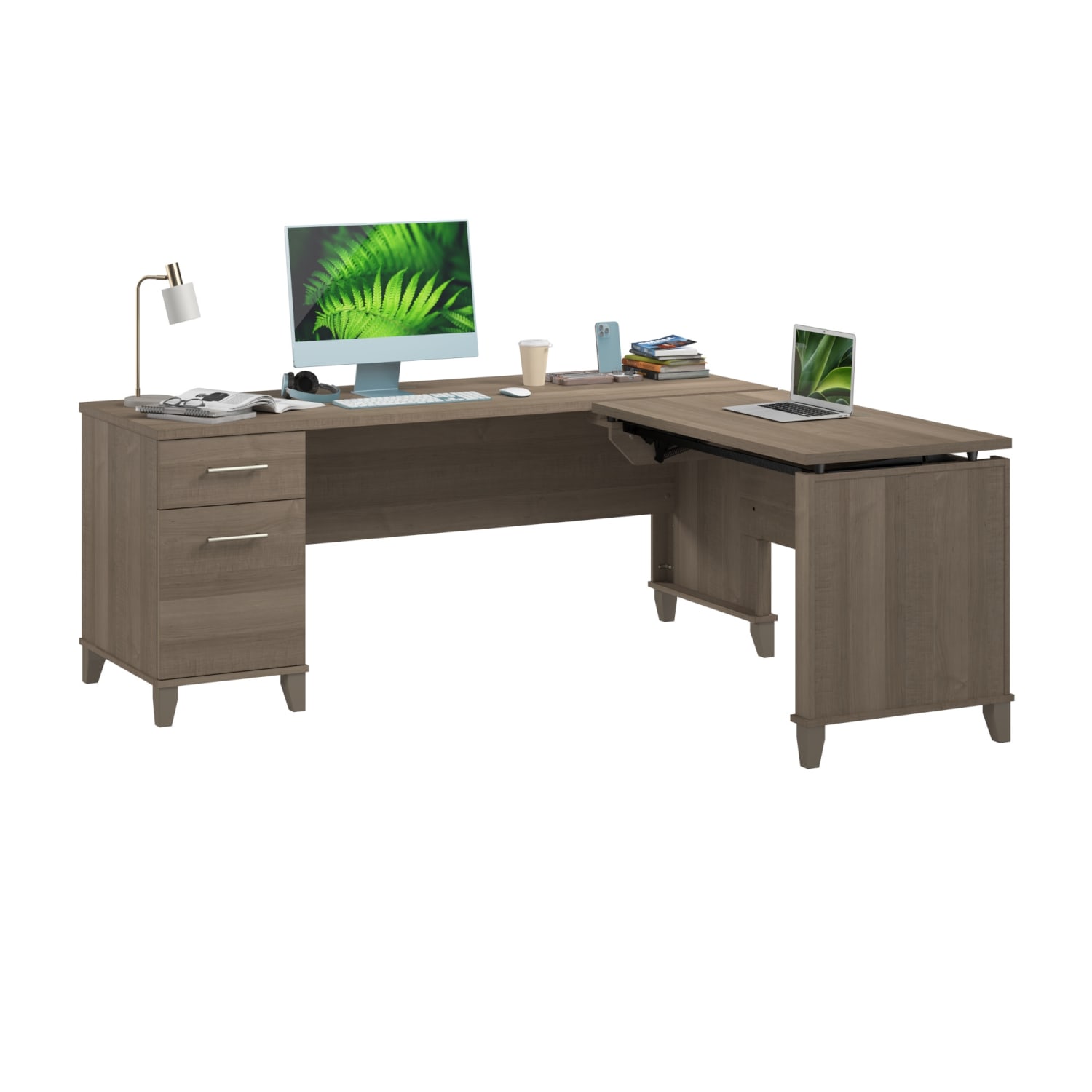 Bush Furniture Somerset 3 Position Sit to Stand L Shaped Desk, 72inW, Ash Gray, Standard Delivery - Image 3