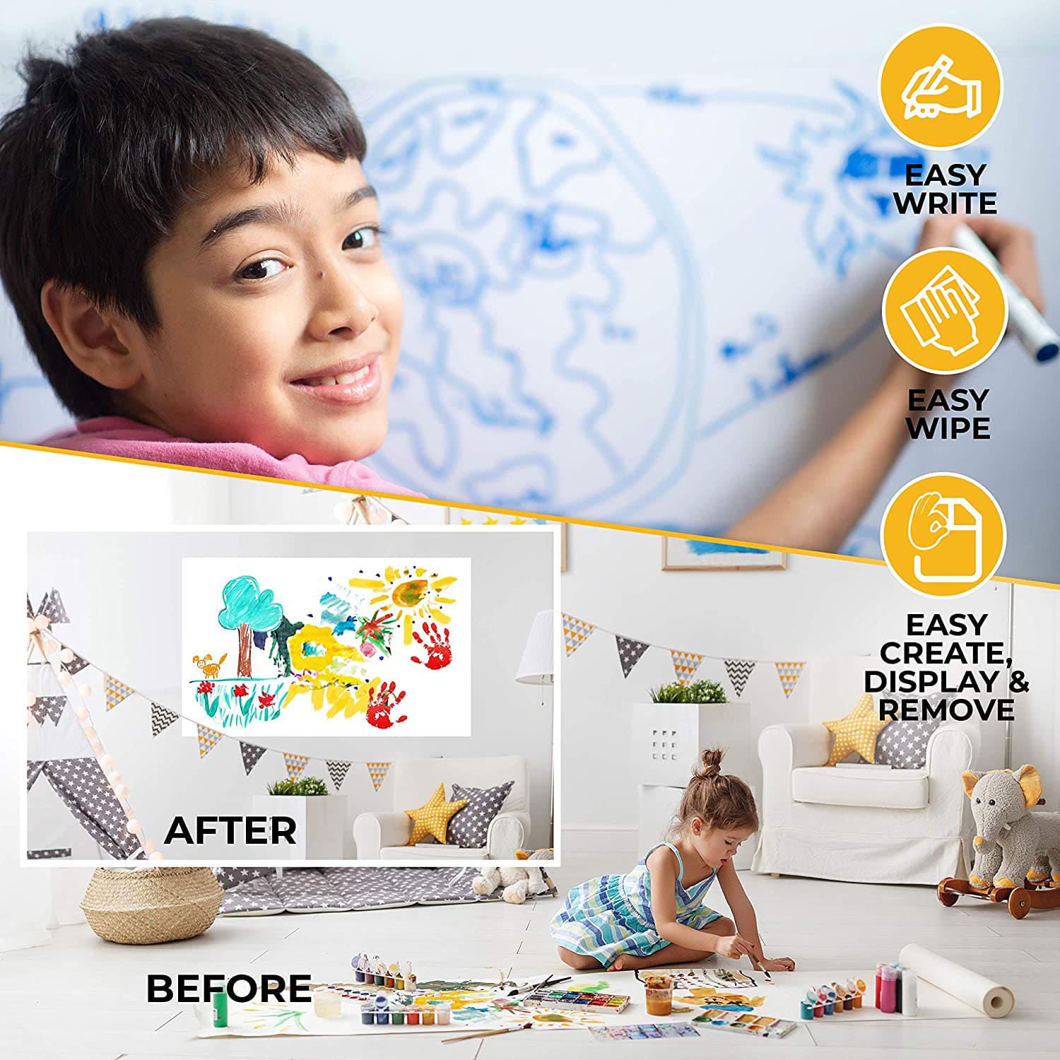 Clingers Cling-Rite Dry-Erase Sheets, 20in x 30in, 50ft Roll, Kids/White, Roll Of 20 Sheets - Image 4