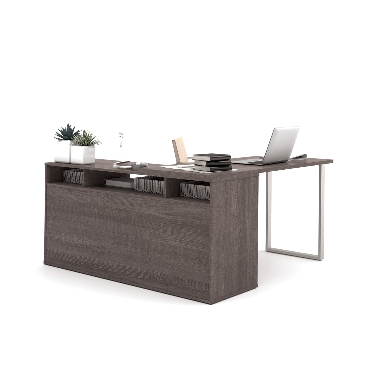 Bestar Solay 60inW L-Shaped Corner Desk, Bark Gray - Image 3