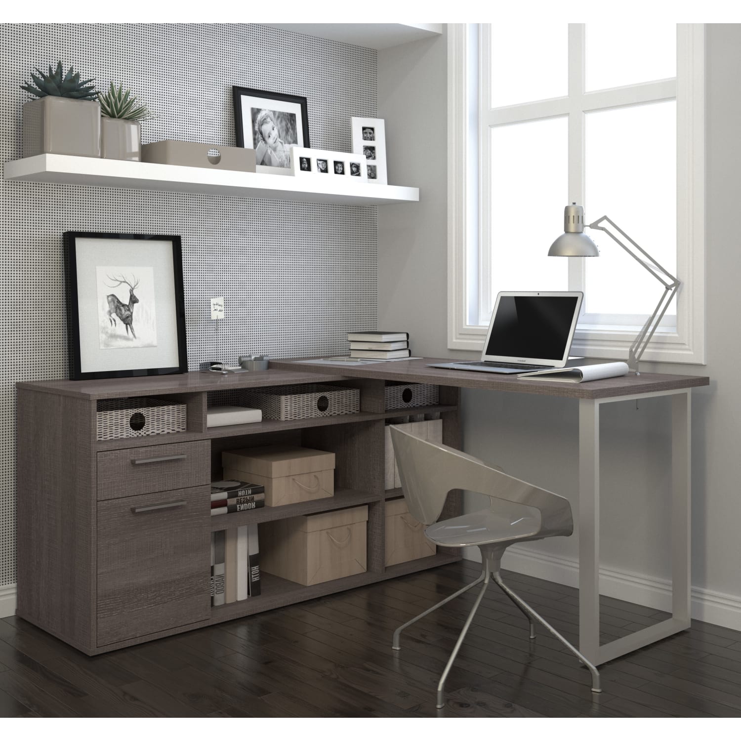 Bestar Solay 60inW L-Shaped Corner Desk, Bark Gray - Image 5