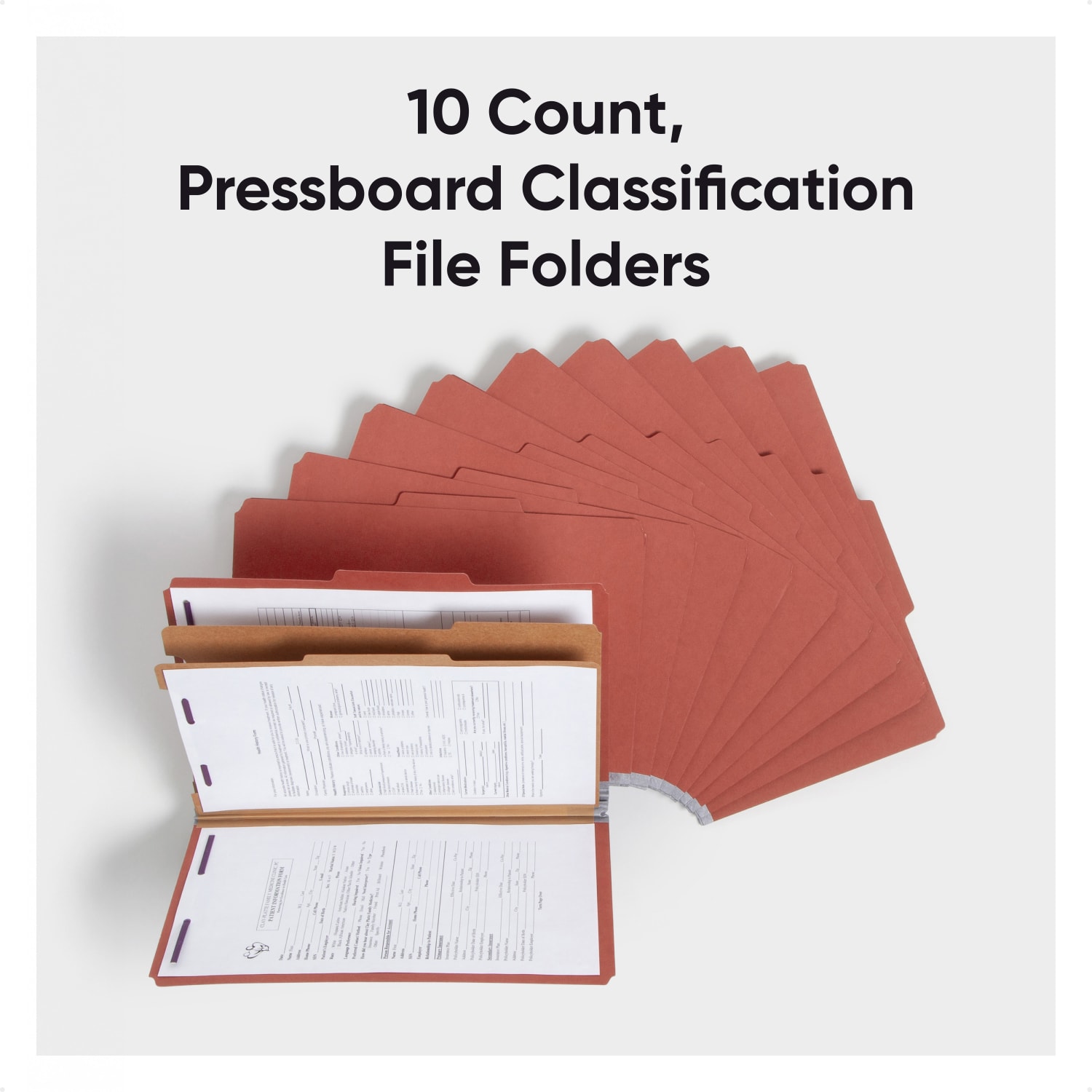 Smead Classification Folders, Pressboard With SafeSHIELD Fasteners, 2 Dividers, 2in Expansion, Legal Size, 100% Recycled, Red, Box Of 10 - Image 4