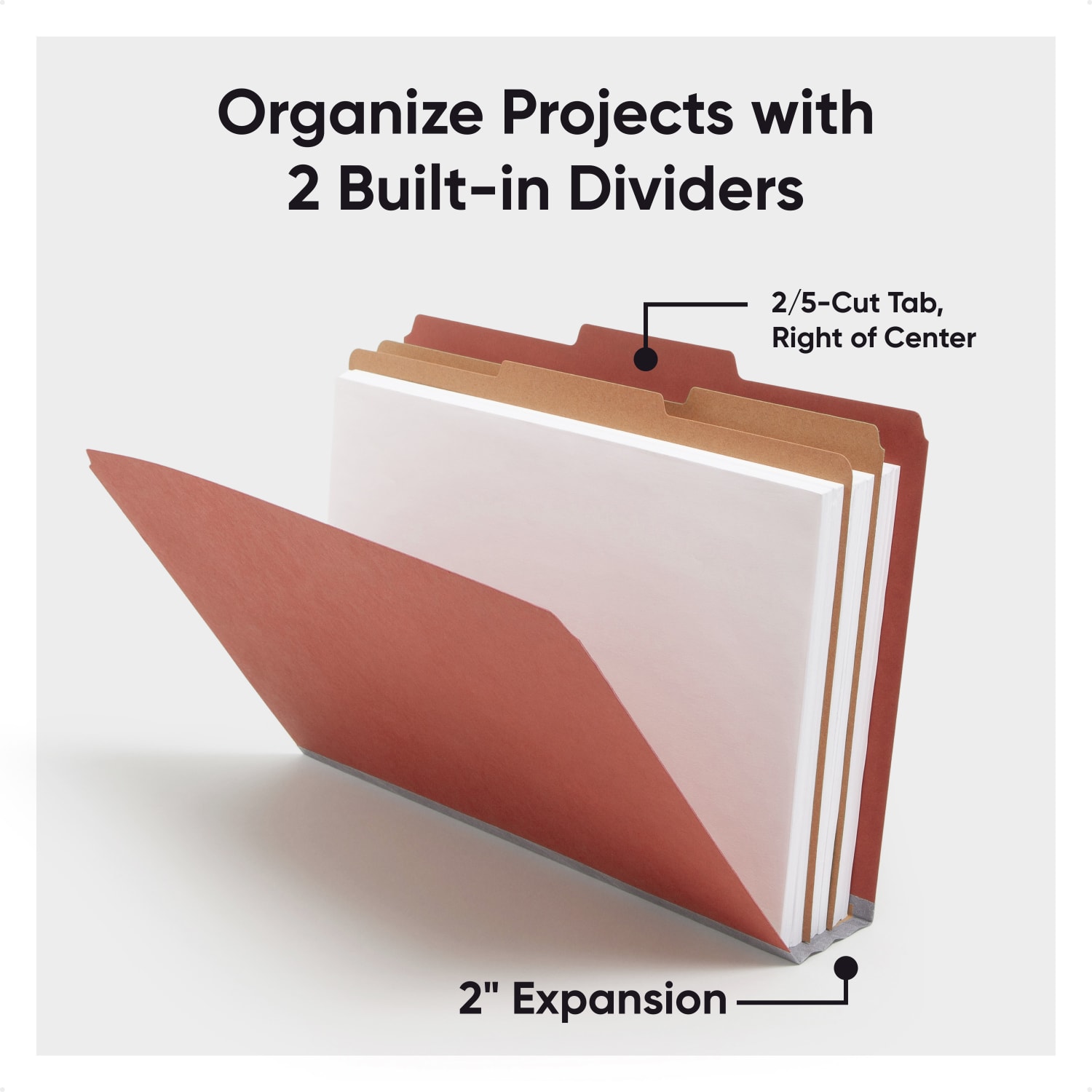 Smead Classification Folders, Pressboard With SafeSHIELD Fasteners, 2 Dividers, 2in Expansion, Legal Size, 100% Recycled, Red, Box Of 10 - Image 6