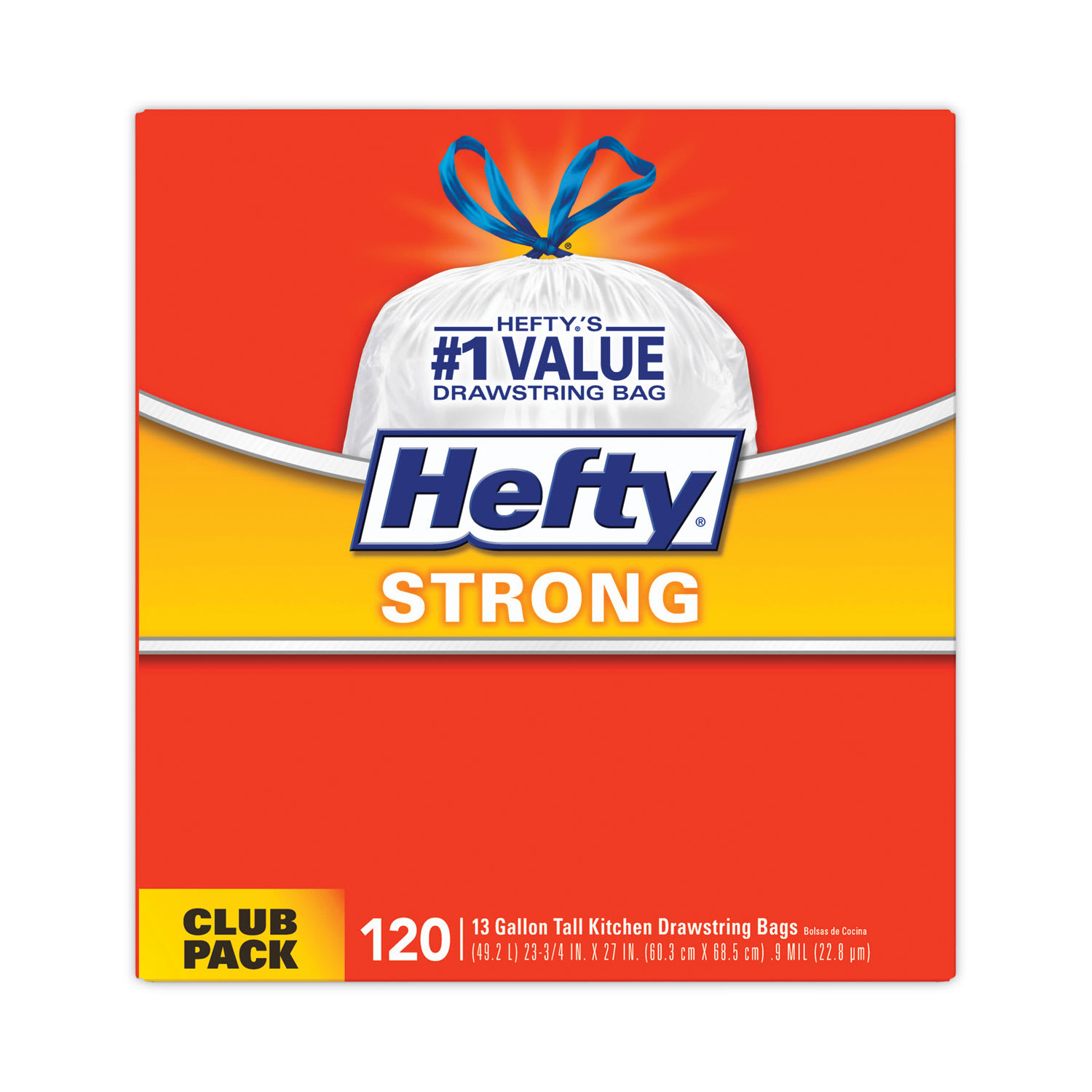 Hefty Strong Tall Kitchen Drawstring Bags, 13 gal, 23.75in x 27in, White, 120 Bags/Box, 3 Boxes/Carton - Image 5