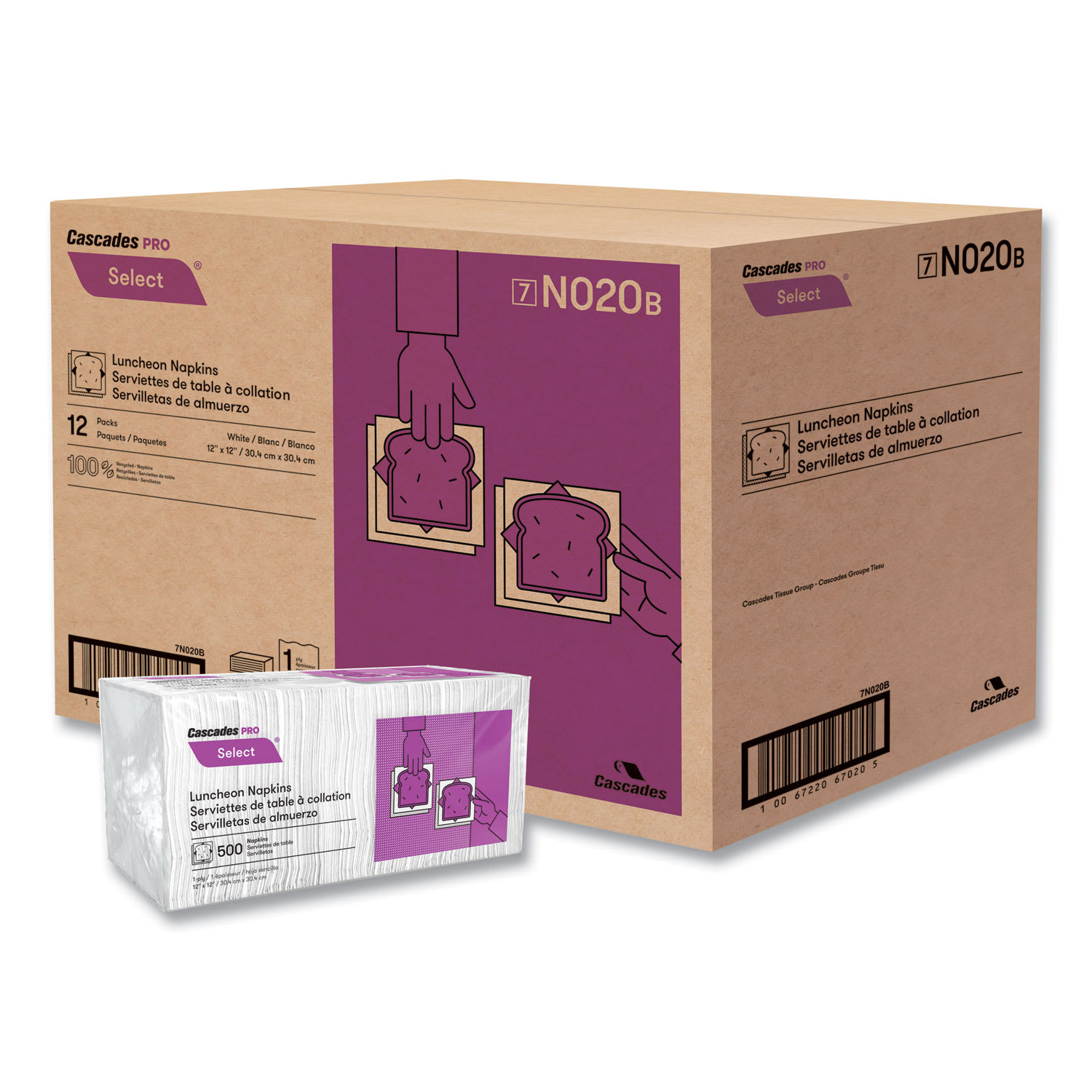 Cascades PRO Select Single Serve Napkins Select Luncheon Napkins, 1 Ply, 12 x 12, White, 500/Pack, 6,000/Carton - Image 4