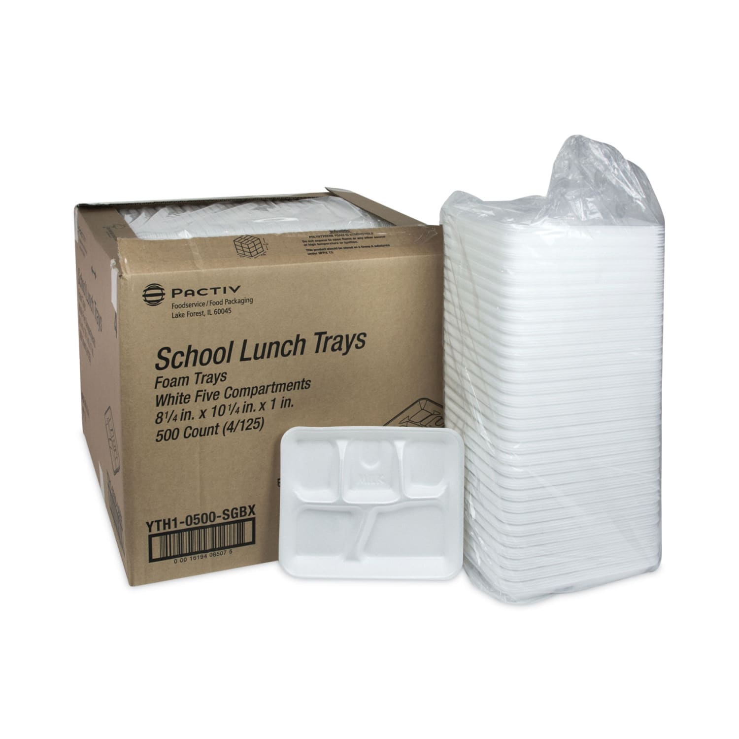 Pactiv Evergreen Foam School Trays, 5-Compartment, 10-1/2inH x 8-1/4inW x 1inD, White, Carton Of 500 Trays - Image 5