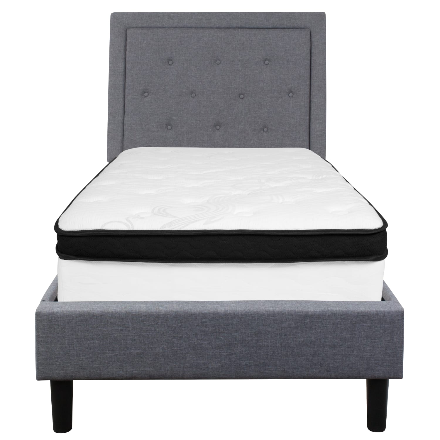 Flash Furniture Roxbury Panel Tufted Upholstered Platform Bed and Memory Foam Pocket Spring Mattress, Twin, 51inH x 44-1/2inW x 81inL, Light Gray - Image 5