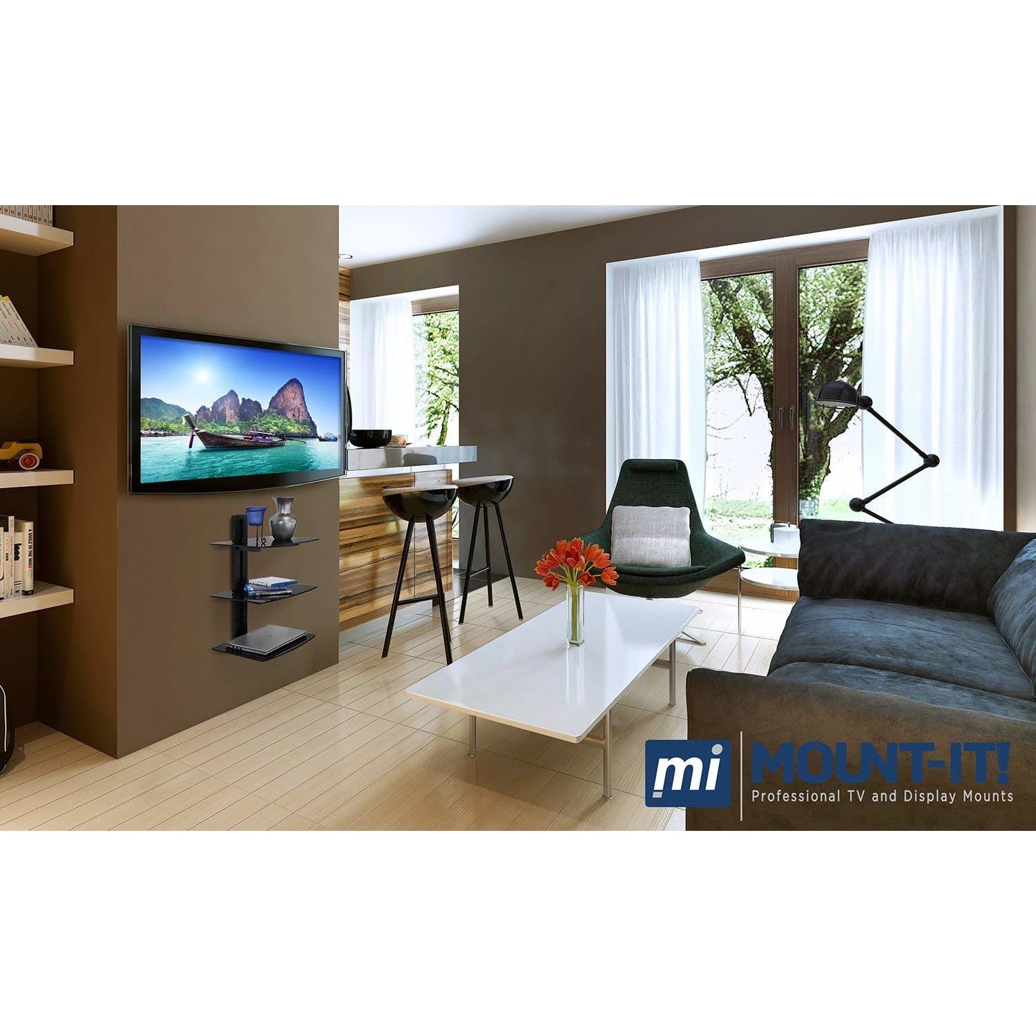 Mount-It! MI-893 Floating Wall-Mounted Triple A/V Shelf, 18inH x 16-1/2inW x 11-7/8inD, Black - Image 4