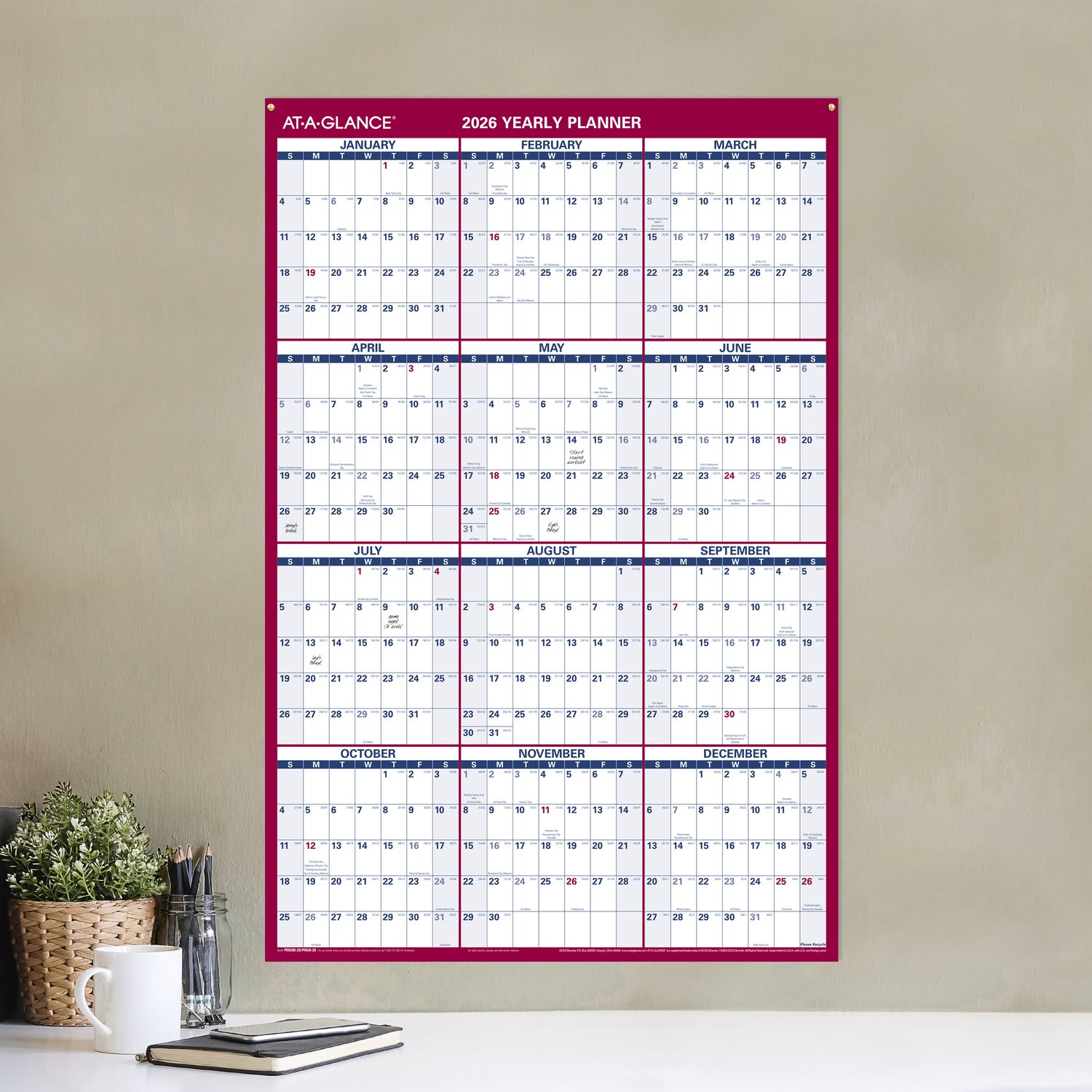 AT-A-GLANCE 2026 Vertical Horizontal Reversible Erasable Wall Calendar, With Marker, Large, 36in x 24in - Image 3