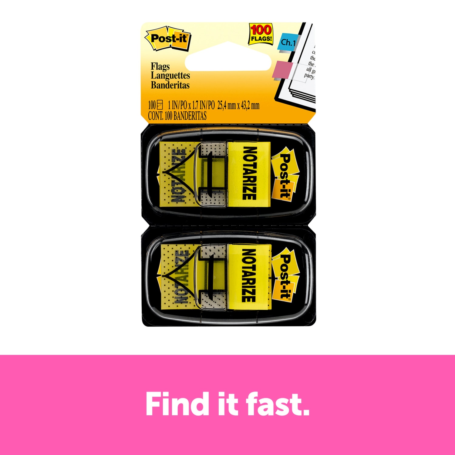 Post-it Printed Flags, "Notarize", 1in x 1 -11/16in, Yellow, 50 Flags Per Pad, Pack Of 2 Pads - Image 4