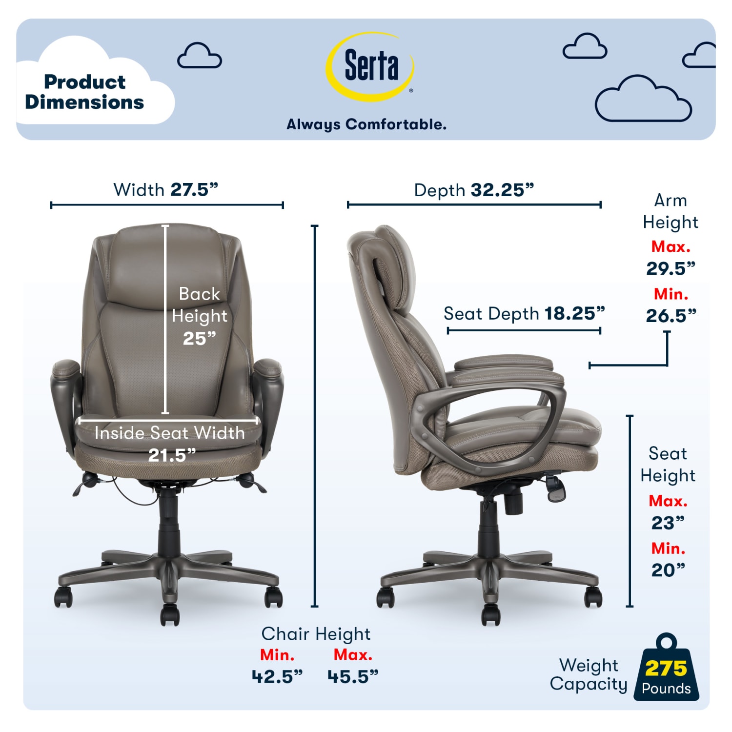 Serta Smart Layers Arlington AIR Ergonomic Bonded Leather HighBack Executive Chair Taupe PopularChairscom Serta Smart Layers Arlington AIR Ergonomic Bonded Leather High Back Executive Chair Taupe PopularChairscom