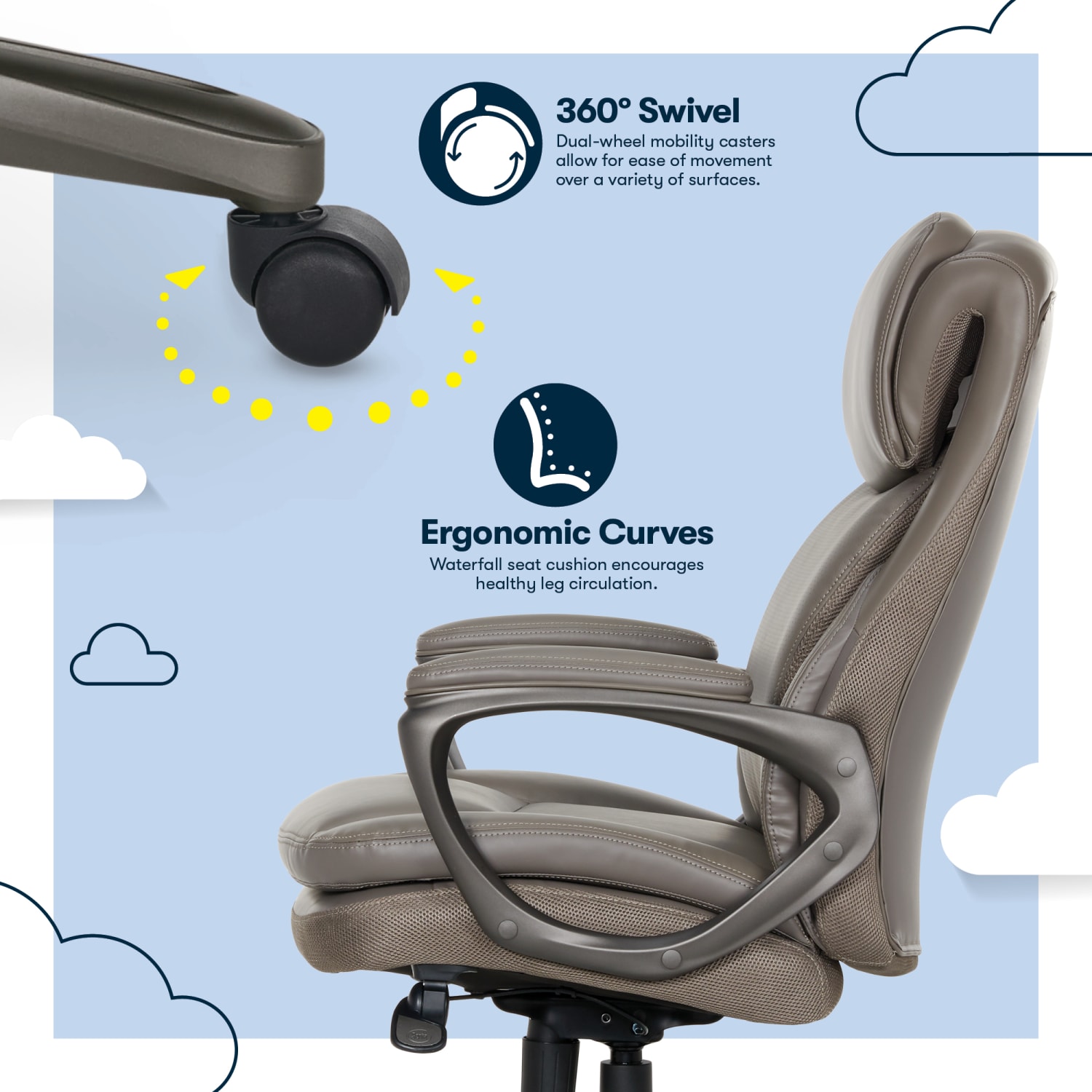 Serta Smart Layers Arlington AIR Ergonomic Bonded Leather HighBack Executive Chair Taupe PopularChairscom Serta Smart Layers Arlington AIR Ergonomic Bonded Leather High Back Executive Chair Taupe PopularChairscom