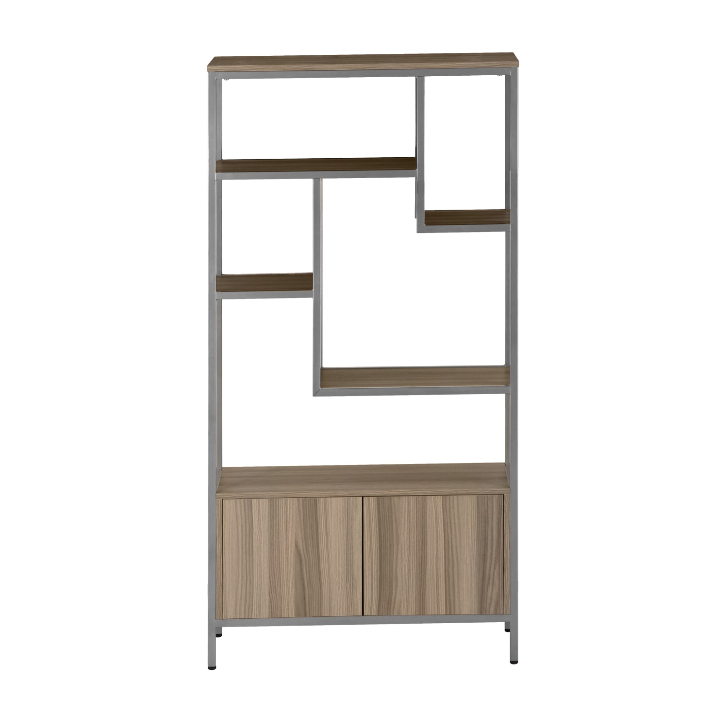 Techni Mobili 63inH Storage Rack 5-Shelf Bookcase With 2-Door Cabinet, Oak - Image 6