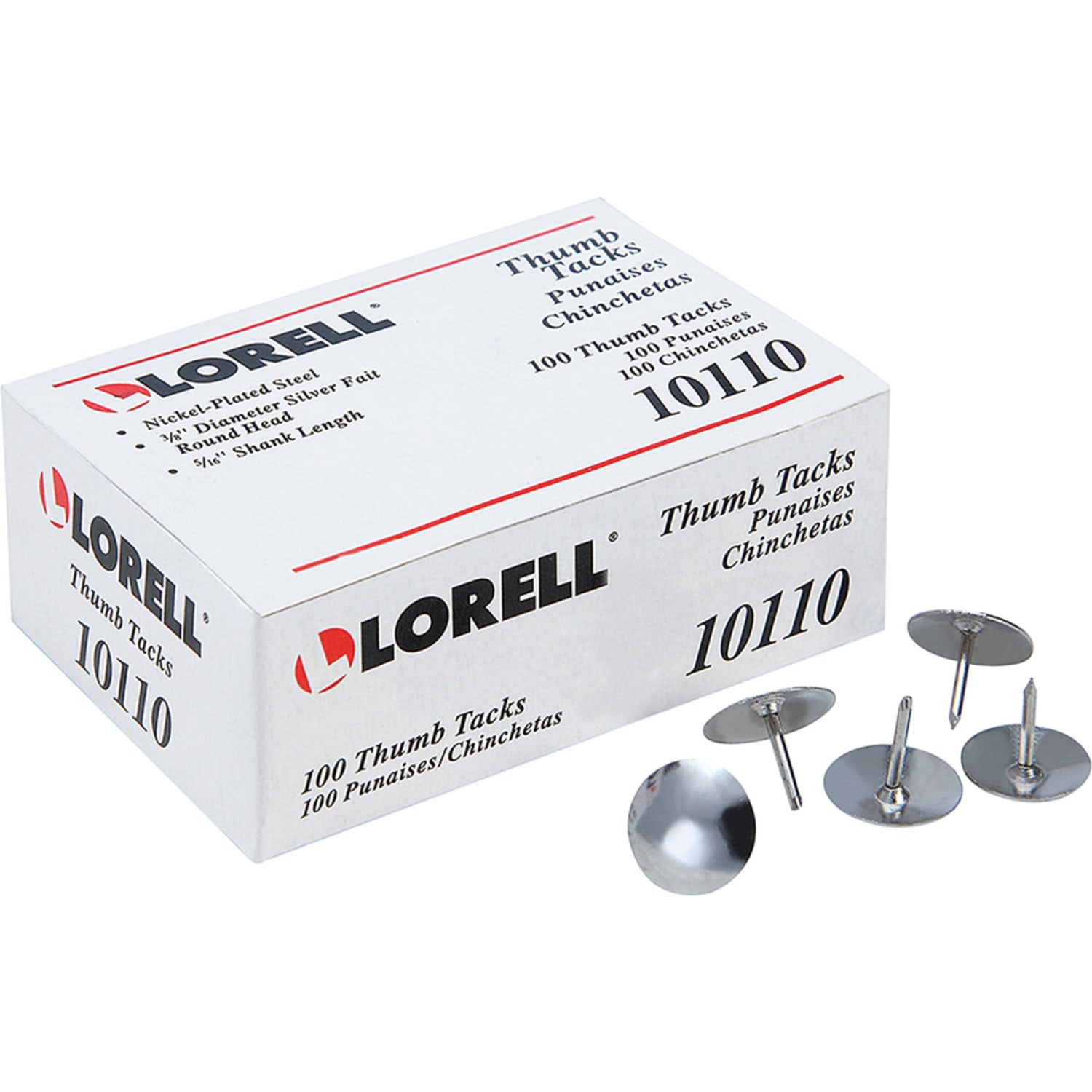 Lorell 5/16in Long Thumb Tacks - 0.31in Shank - 0.38in Head - for Schedule, Wall - Silver - Nickel Plated Steel - 100 Pack - 10 / Box - Image 3