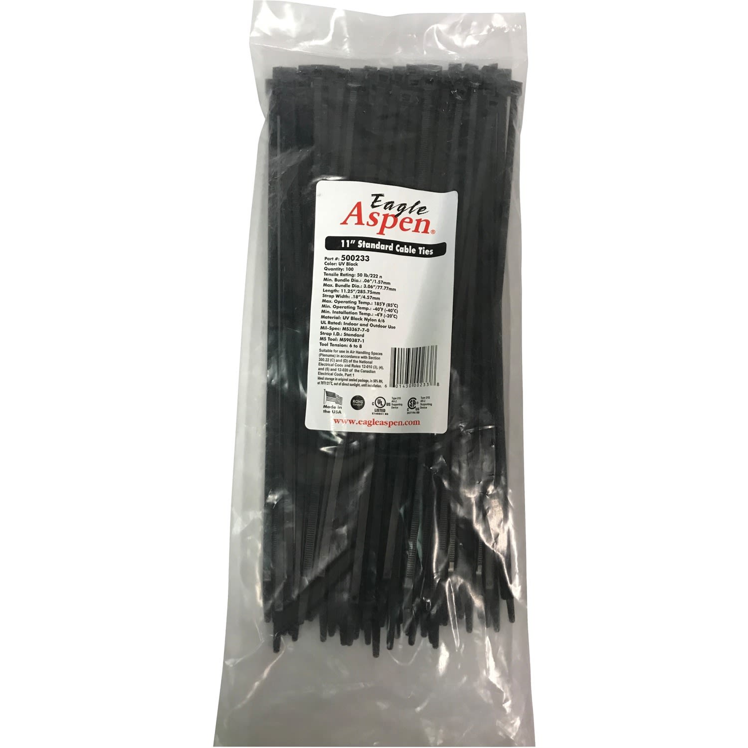 Eagle Aspen Pro Brand Cable Ties, 11in, Black, Pack Of 100 - Image 4