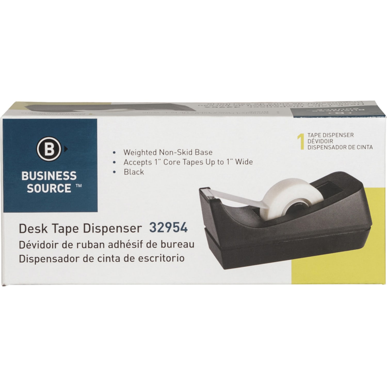 Business Source Standard Desktop Tape Dispenser - 1in Core - Non-skid Base - Plastic - Black - 1 Each - Image 6