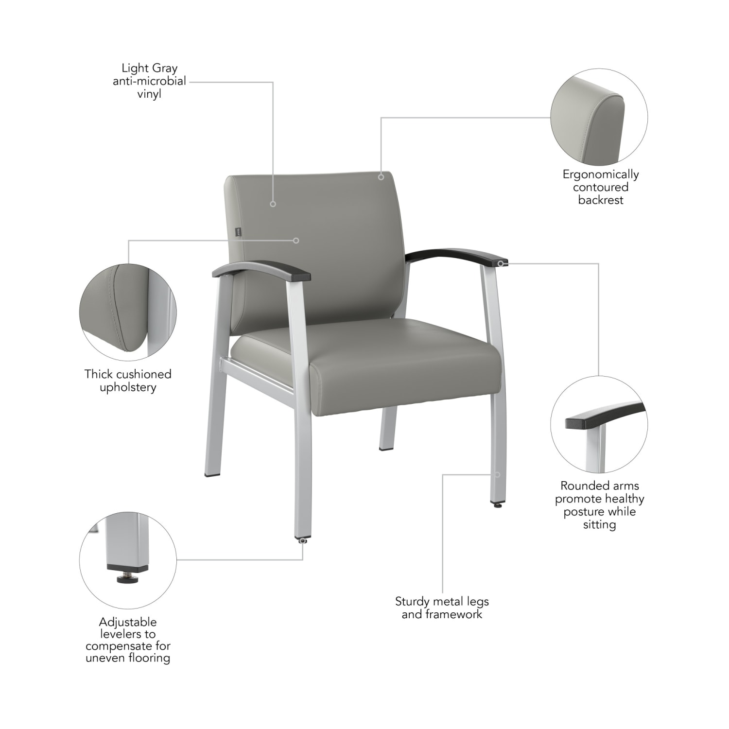 Bush Business Furniture Arrive Waiting Room Guest Chair With Arms, Light Gray, Standard Delivery - Image 5