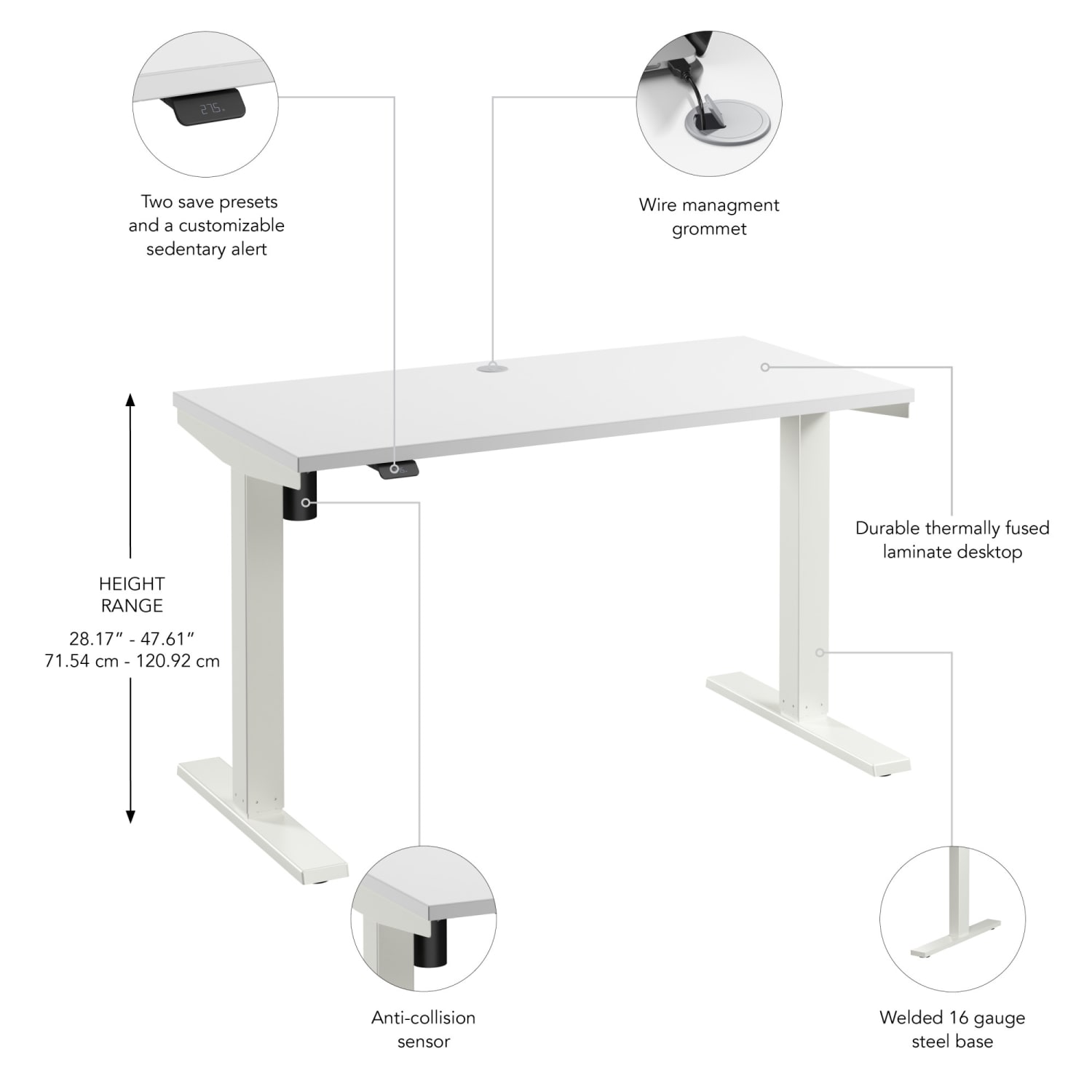 Bush Business Furniture Move 40 Series 48inW x 24inD Electric Height Adjustable Standing Desk, White/White Powder Coat, Standard Delivery - Image 4