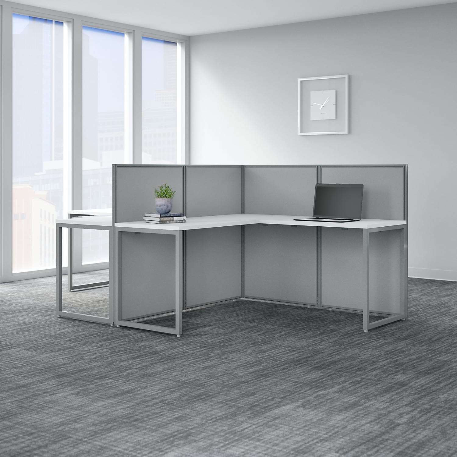 Bush Business Furniture Easy Office 60inW 2-Person L-Shaped Cubicle Desk Workstation With 45inH Panels, Pure White/Silver Gray, Standard Delivery - Image 3