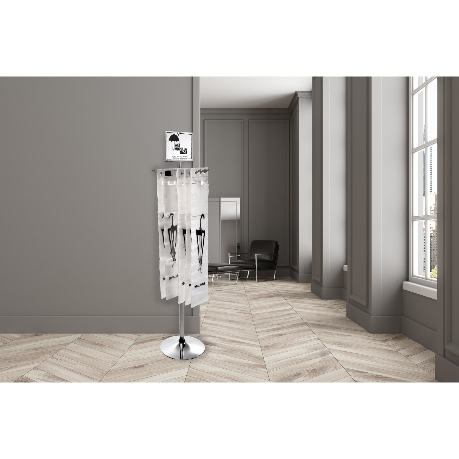Alpine Industries Wet Umbrella Bag Wrapper Stand, 48inH x 12inW x 12inD, Silver - Image 6