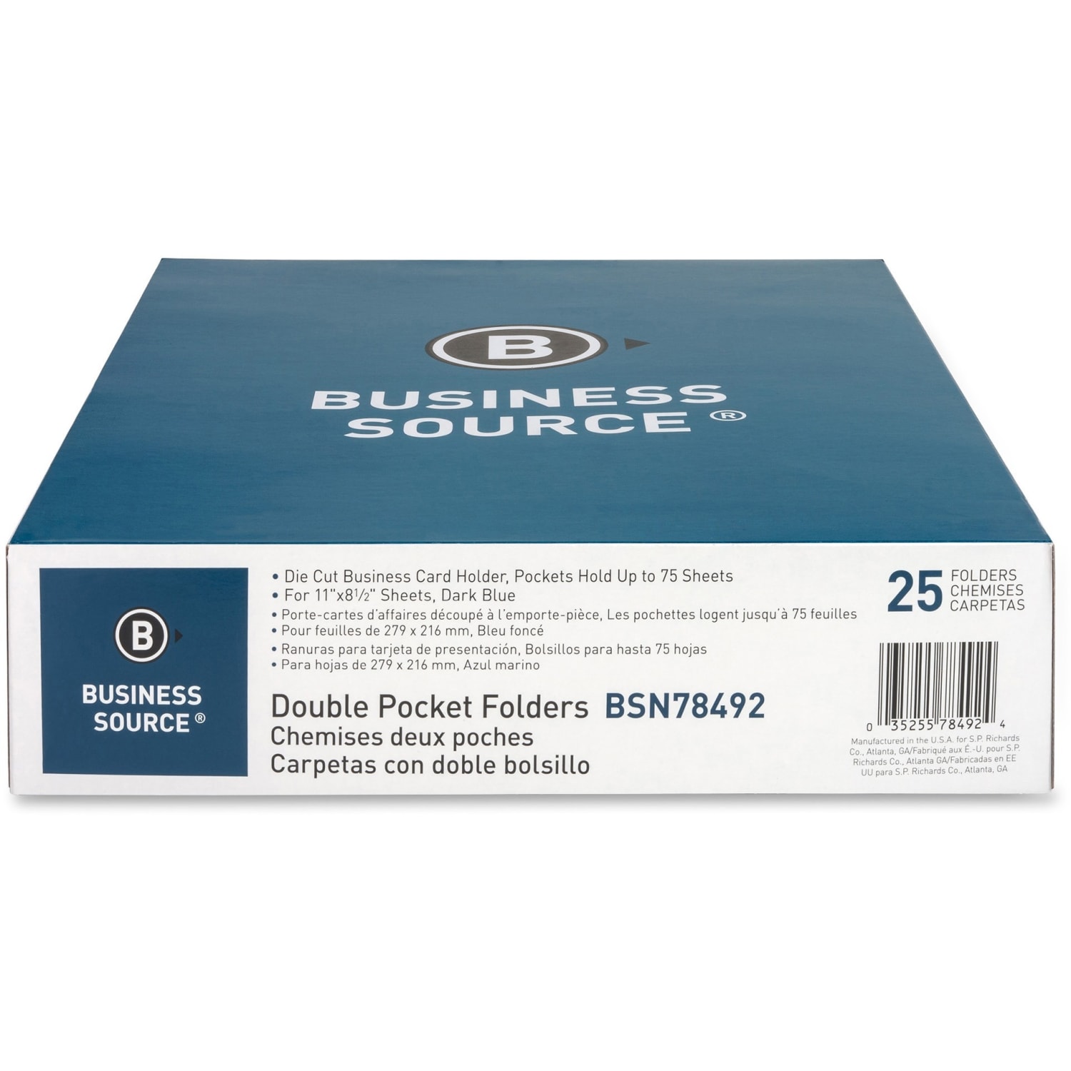Business Source Letter Recycled Pocket Folder - 8 1/2inx11in - 100 Sheet Capacity - 2 Inside Front & Back Pocket(s) - 78492 - Image 3