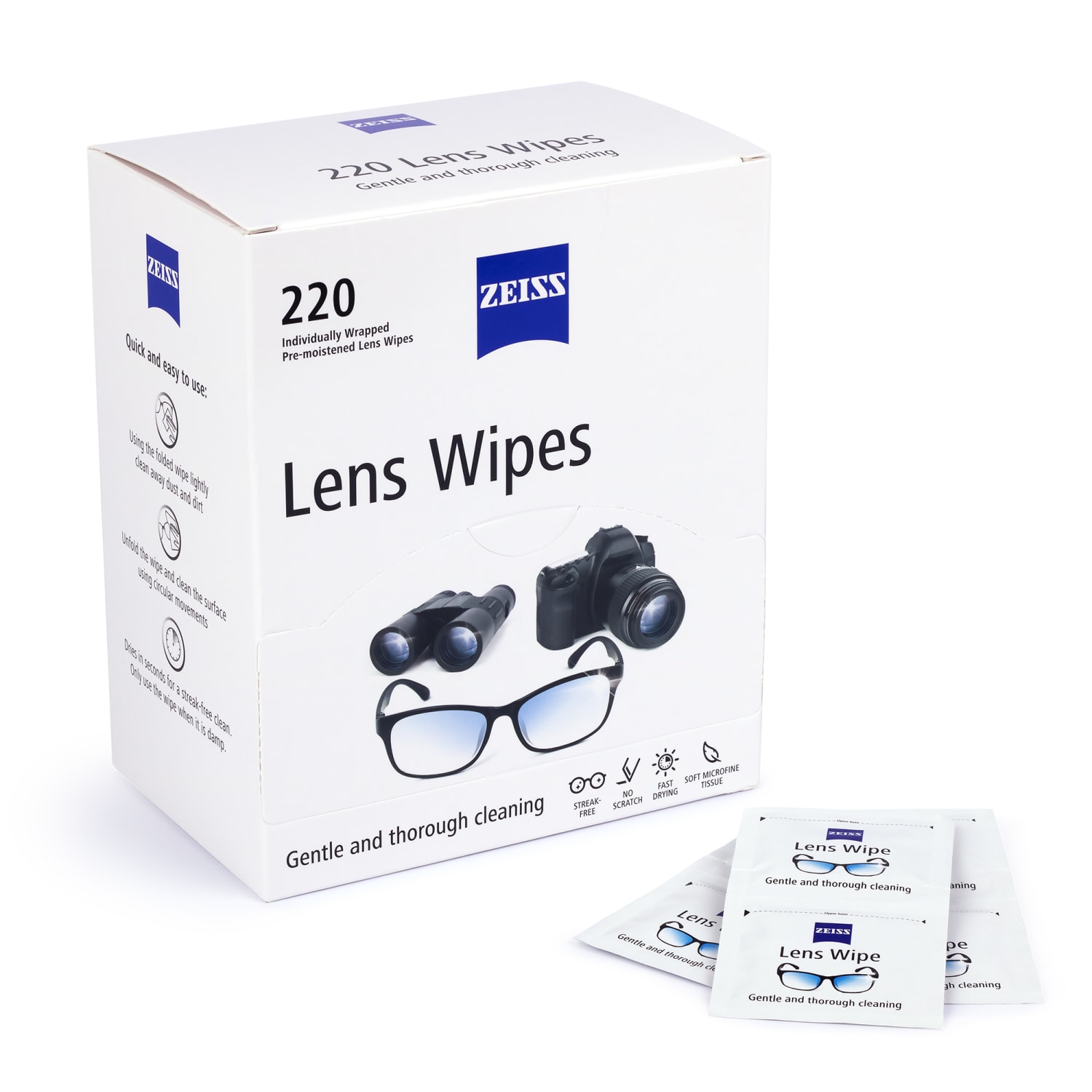 Zeiss Lens Wipes, 2in, White, Pack Of 220 Wipes