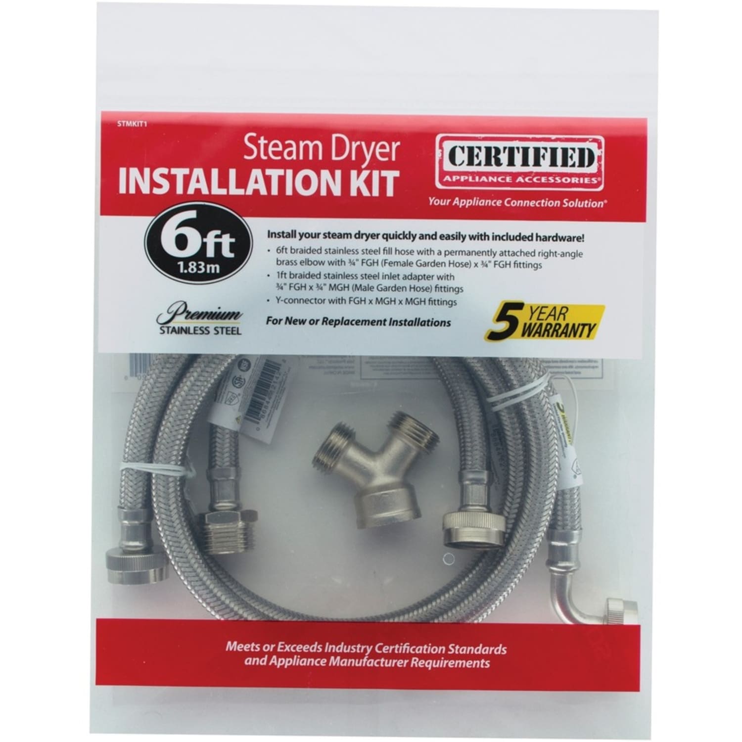 Certified Appliance Accessories Braided Stainless Steel Steam Dryer Installation Kit with Elbow, 6ft - Stainless Steel, Vinyl, PVC, Polyester - Silver, Clear - Image 5