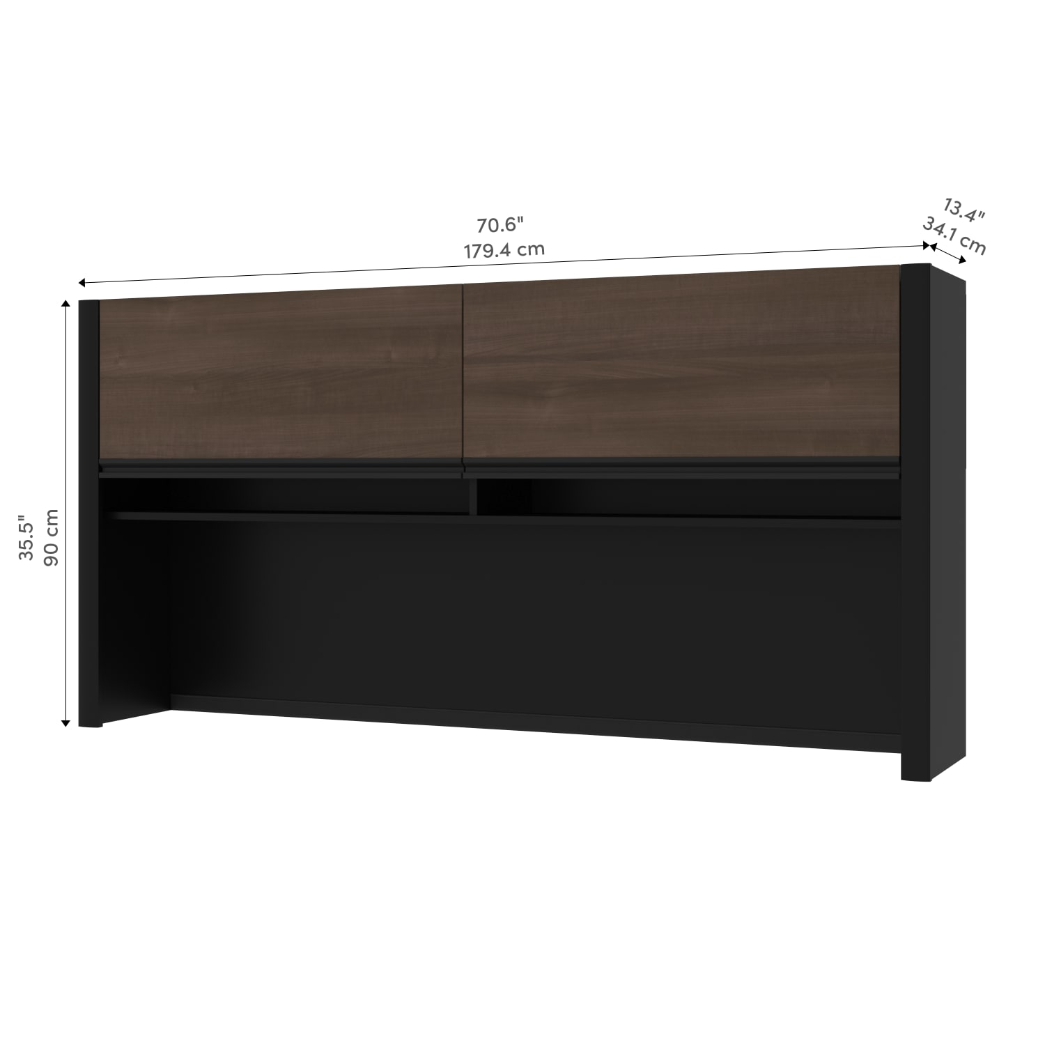 Bestar Connexion Hutch For Narrow Desk Shell, 35-1/2inH x 70-5/8inW x 13-7/16inD, Antigua/Black - Image 5