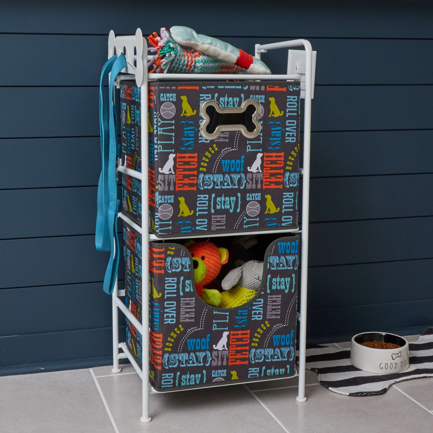 Paw Prints Pet Station 3-Shelf Flip Hook Collapsible Dog Bins, 30-1/2inH x 12inW x 14-1/2inL, White/Gray - Image 4