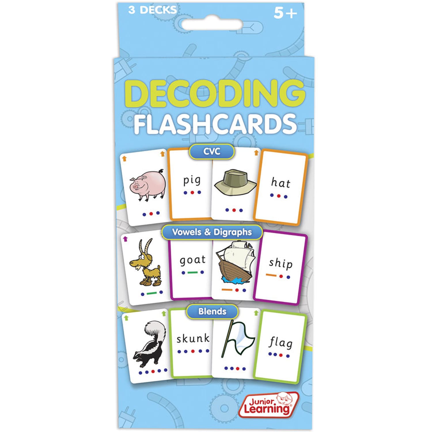 Junior Learning Flashcards, 7in x 3-1/2in, Decoding, Pack Of 3 Flashcards, Set Of 3 Packs - Image 4
