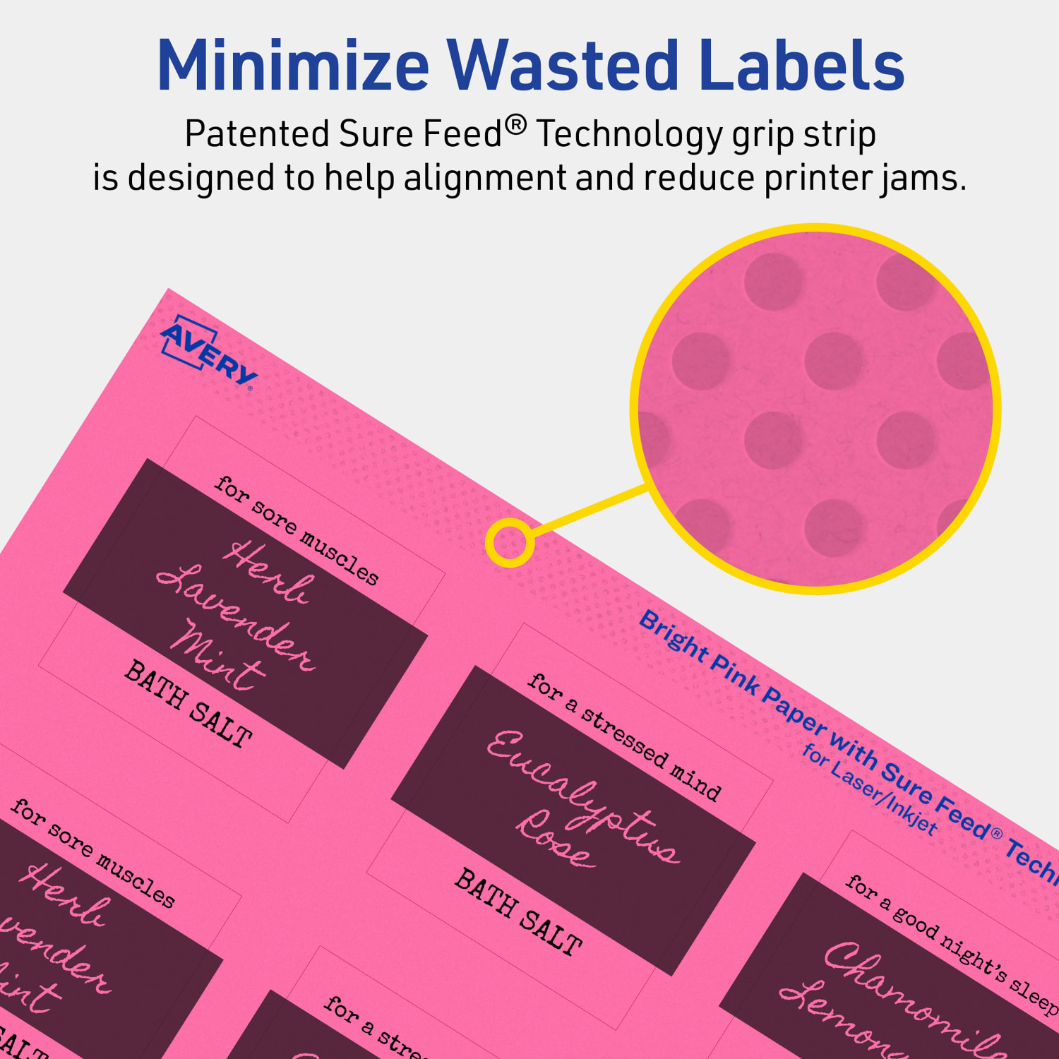Avery Print-To-The-Edge Labels With Sure Feed Technology And Easy Peel Label Feature, 94107-BPP40, Square, 2in x 2in, Matte Bright Pink, Pack of 480 - Image 5