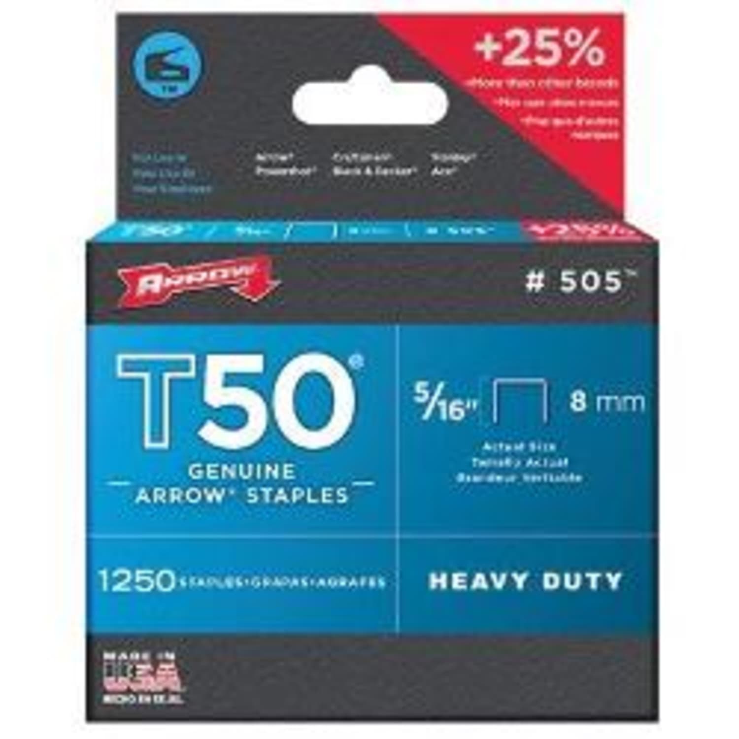 Arrow 50524 T50 Staples, 5/16inL x 3/8inW, Silver, Box Of 1,250 Staples - Image 3