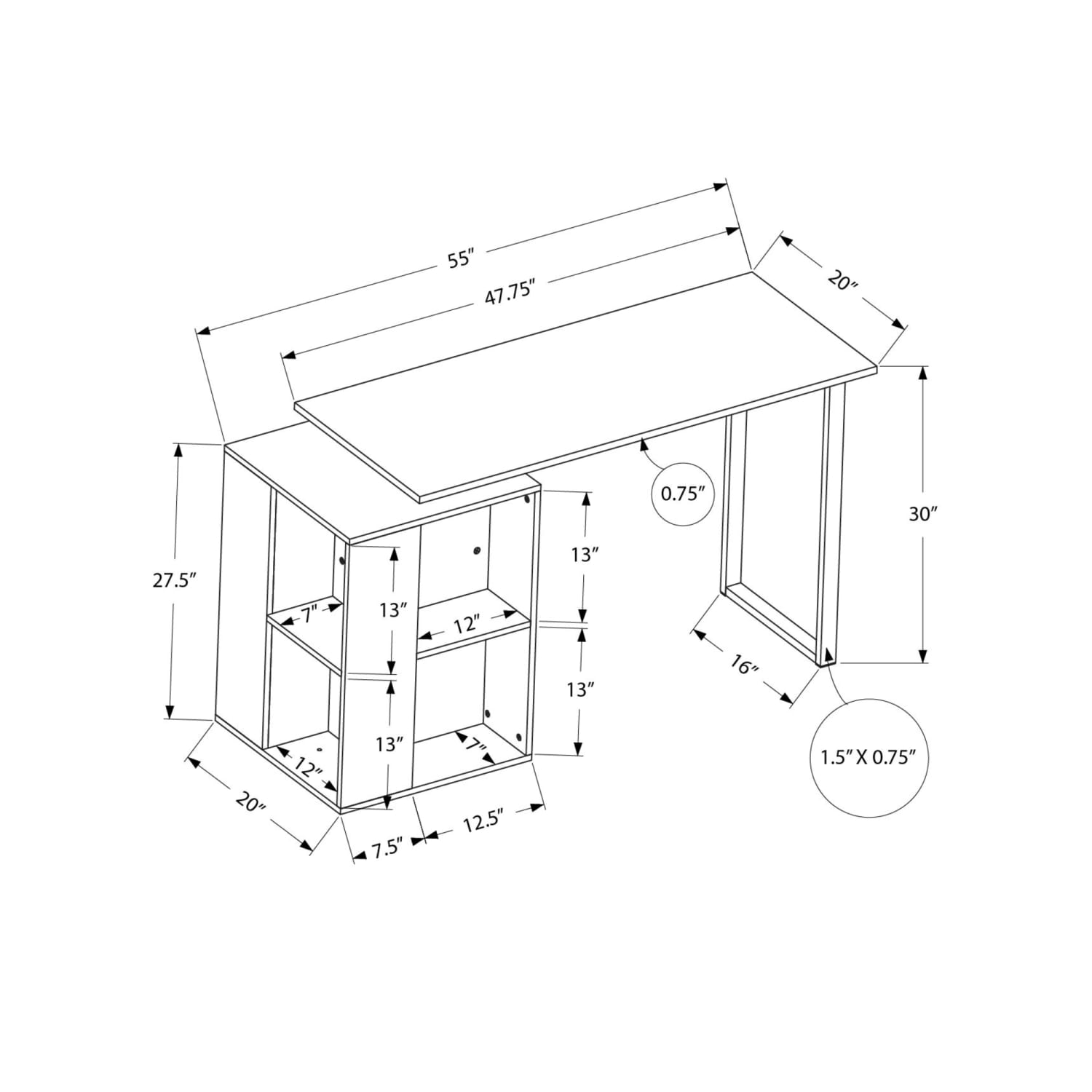 Monarch Specialties Logi 55inW Computer Desk, White - Image 5