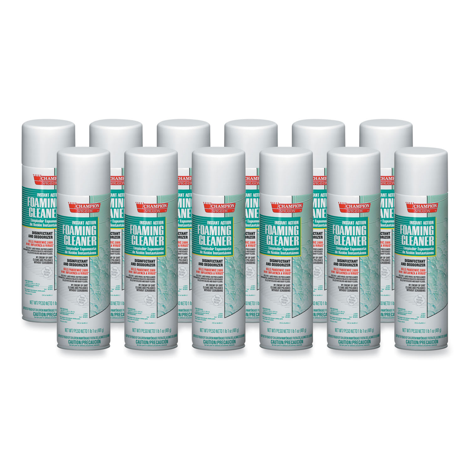 Chase Products Champion Sprayon Instant Action Foaming Cleaner/Disinfectant, 17 oz, Aerosol Spray, 12/Carton