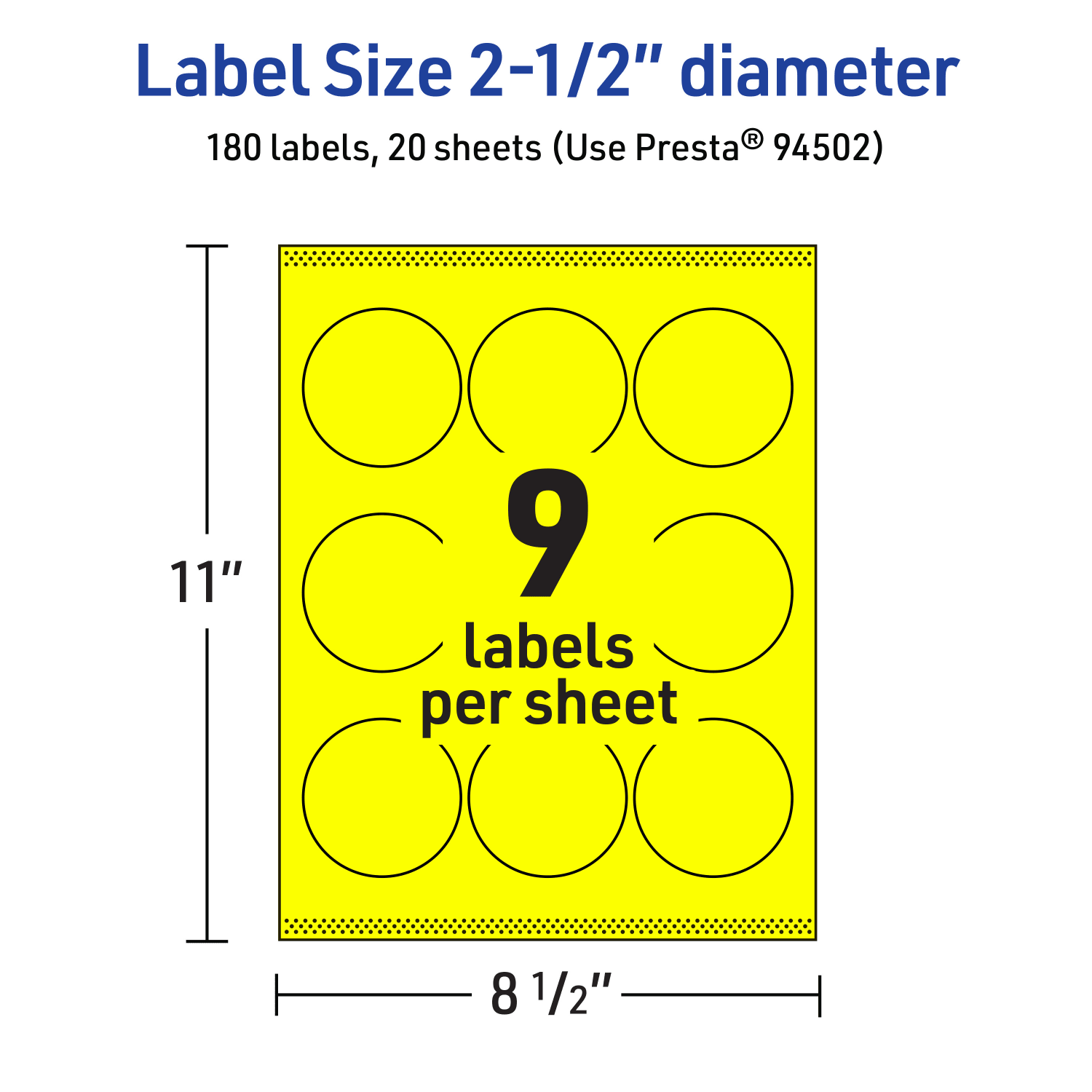Avery Print-To-The-Edge Labels With Sure Feed Technology, 94502-NYP20, Round, 2-1/2in, Matte Neon Yellow, Pack of 180 - Image 6