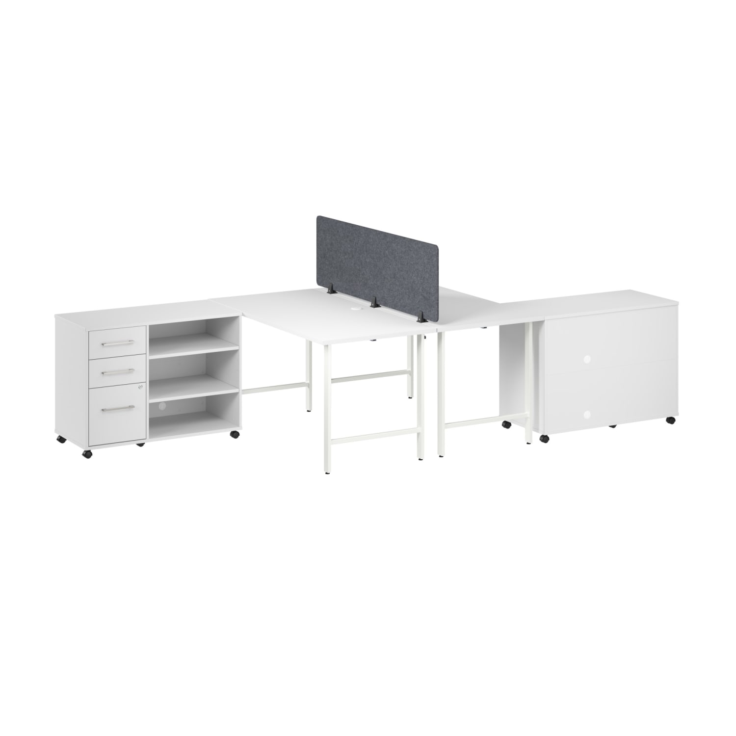 Bush Business Furniture Hustle 2 Person Computer Desk with Mobile Storage Cabinets, Power Grommets, and Privacy Screen, White,   - HUS016WH - Image 3
