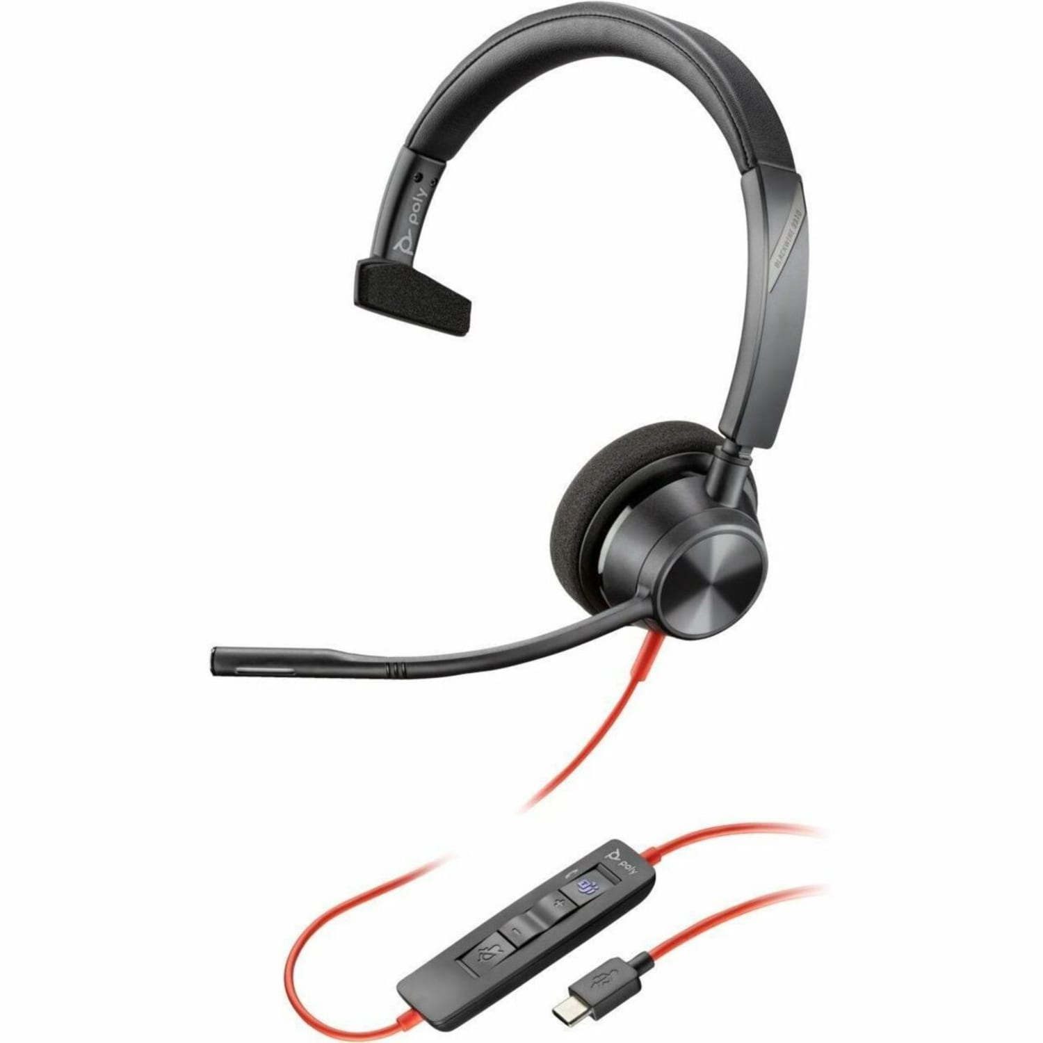 Poly Blackwire 3310 Monaural Microsoft Teams Certified USB-C Headset +USB-C/A Adapter - Mono - USB Type C, Min - 8X216AA