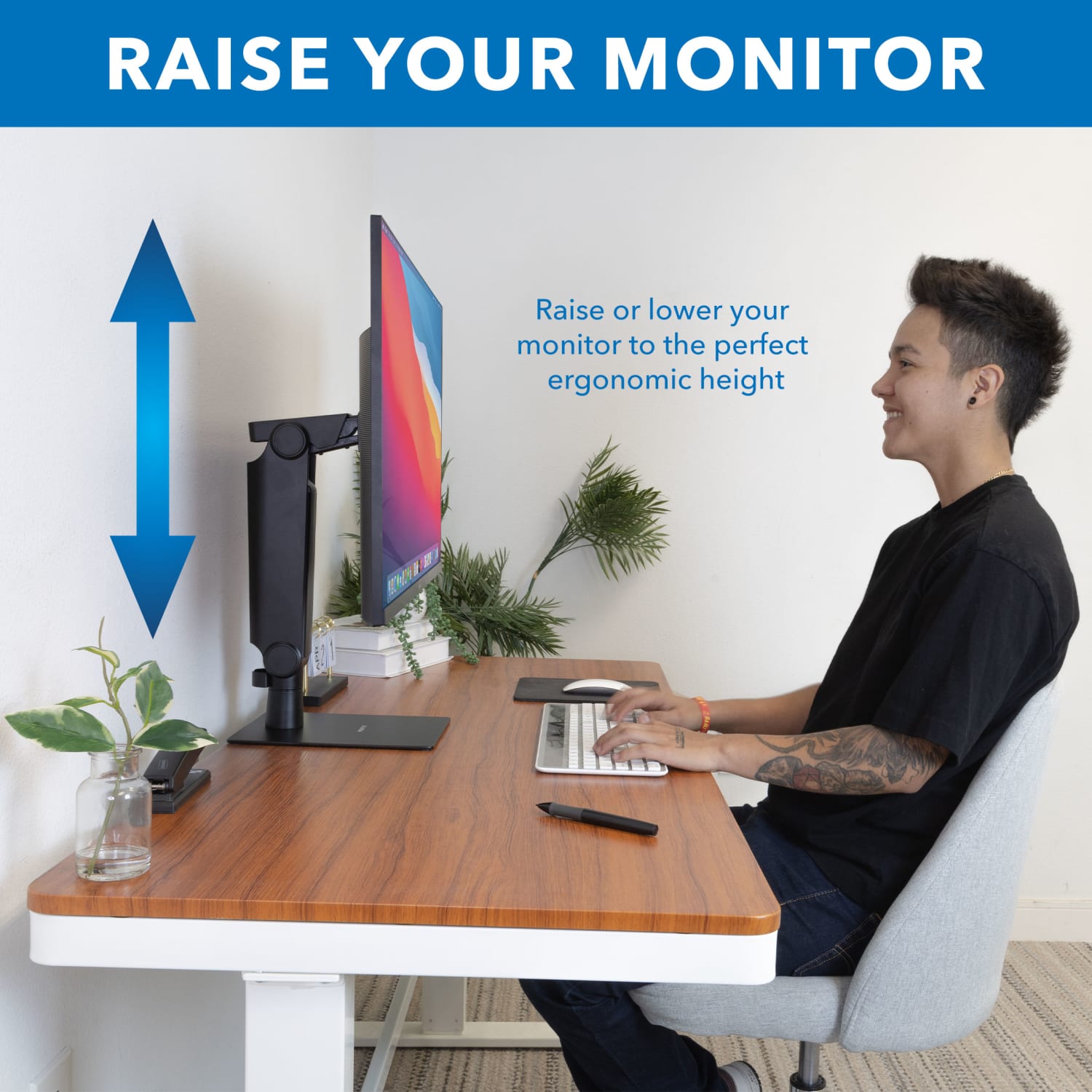 Mount-It! Freestanding 32in Monitor Arm With Height Adjustment, Black - Image 6