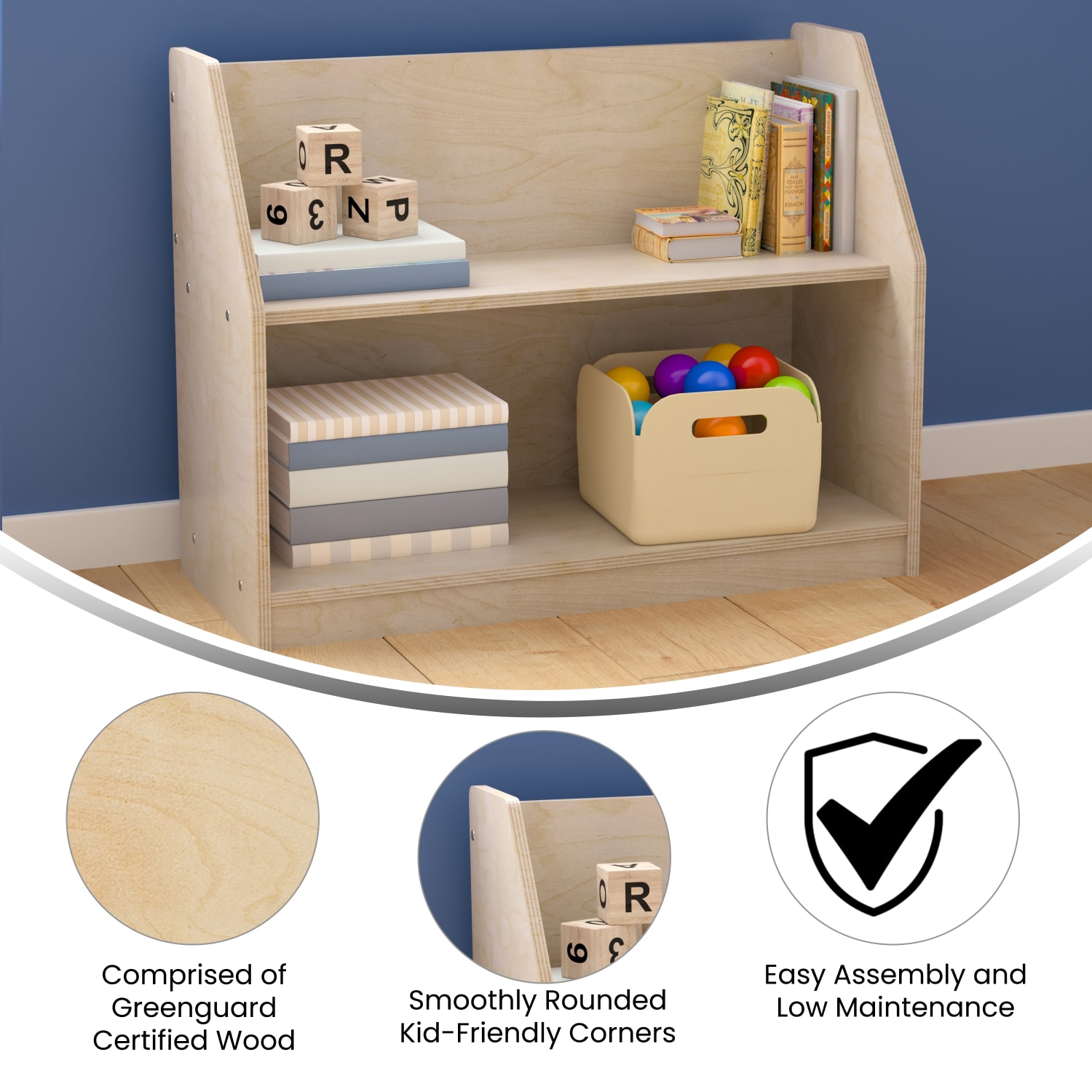 Flash Furniture Bright Beginnings Commercial Grade Modular 2-Shelf Wooden Classroom Display Shelf, 24-1/2inH x 31-1/2inW x 11-3/4inD, Beech - Image 5