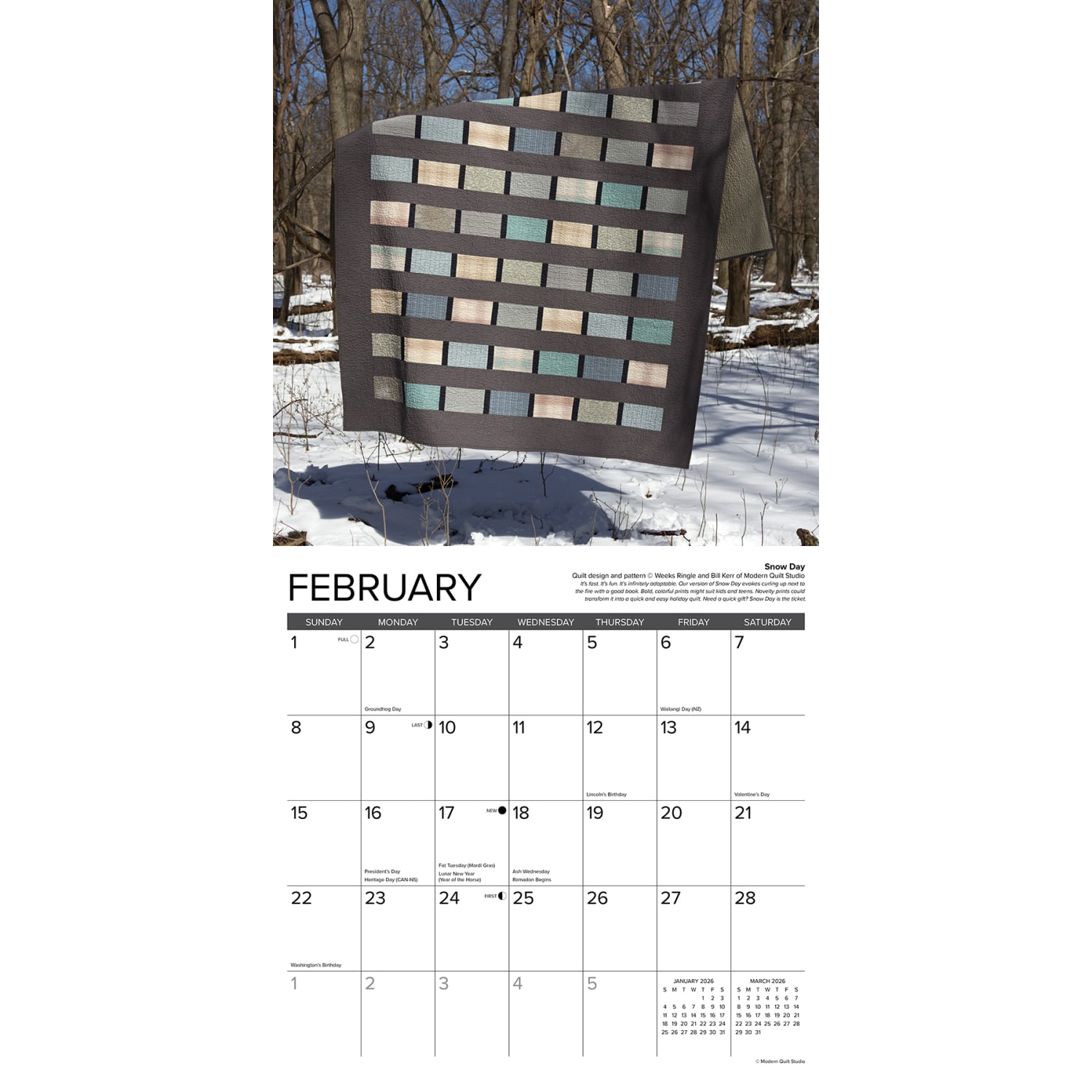 2026 Willow Creek Press Art & Design Monthly Wall Calendar, 12in x 12in, Art of the Quilt, January To December, 49921 - Image 3