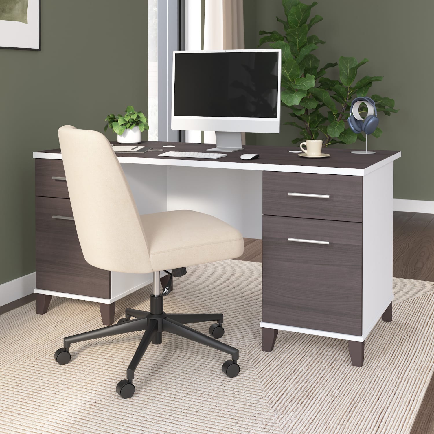 Bush Business Furniture Somerset 60inW Office Computer Desk With Drawers, Storm Gray/White, Standard Delivery