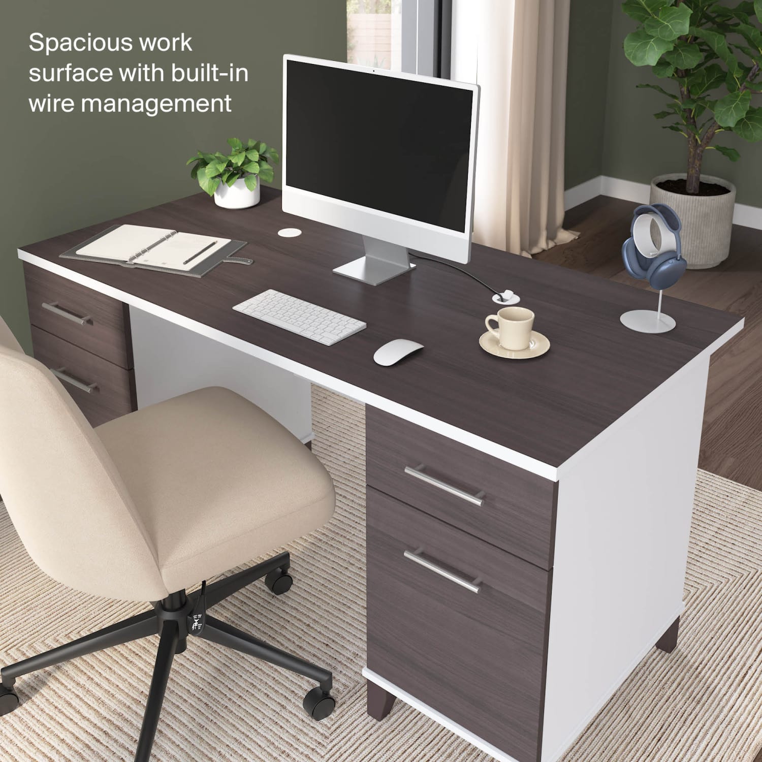 Bush Business Furniture Somerset 60inW Office Computer Desk With Drawers, Storm Gray/White, Standard Delivery - Image 6